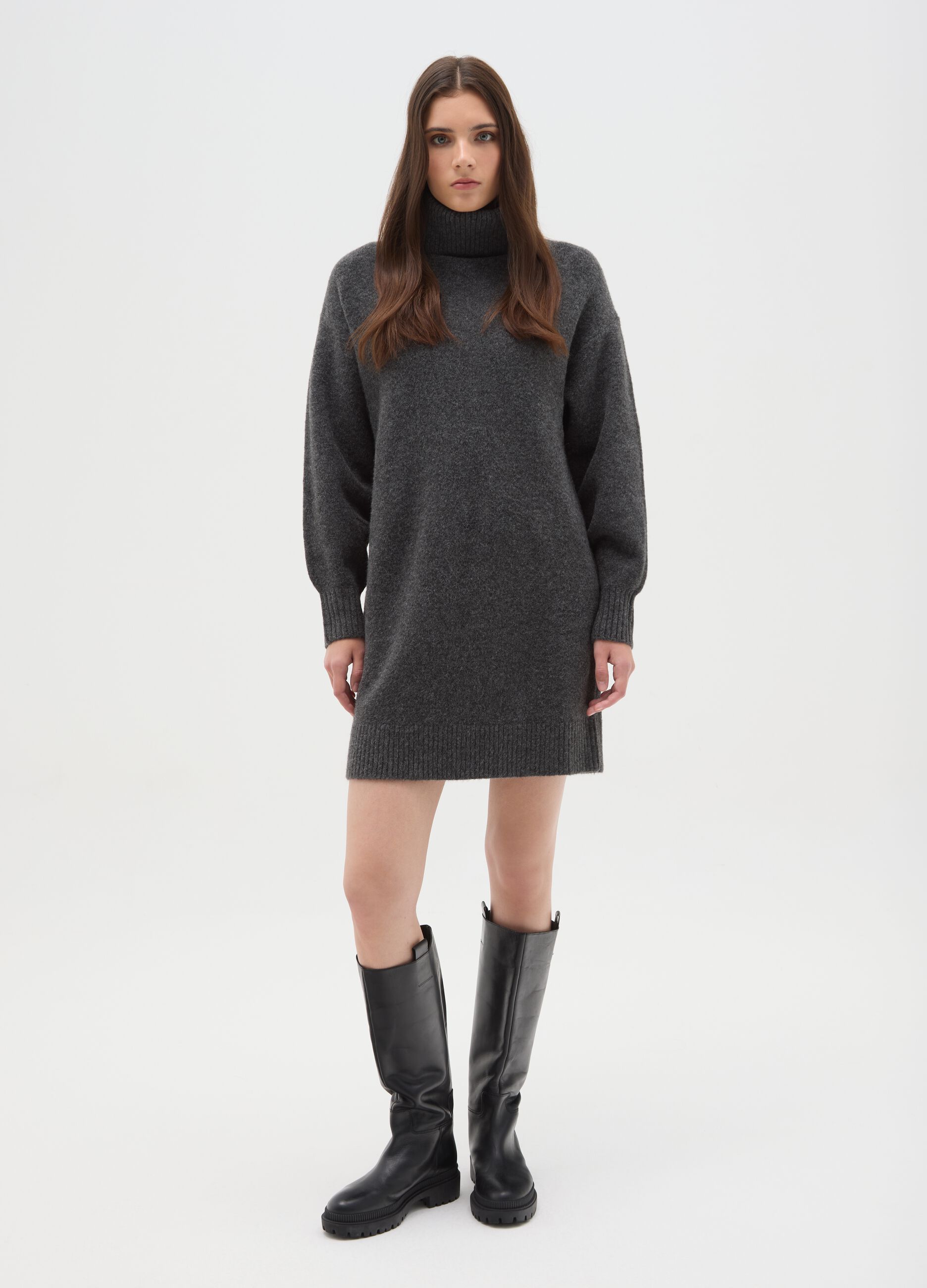 Grey turtleneck sweater regular fit