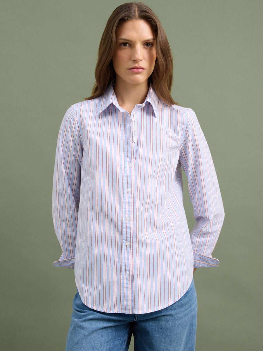 Camicia azzurra a righe rosse in popeline regular fit_0