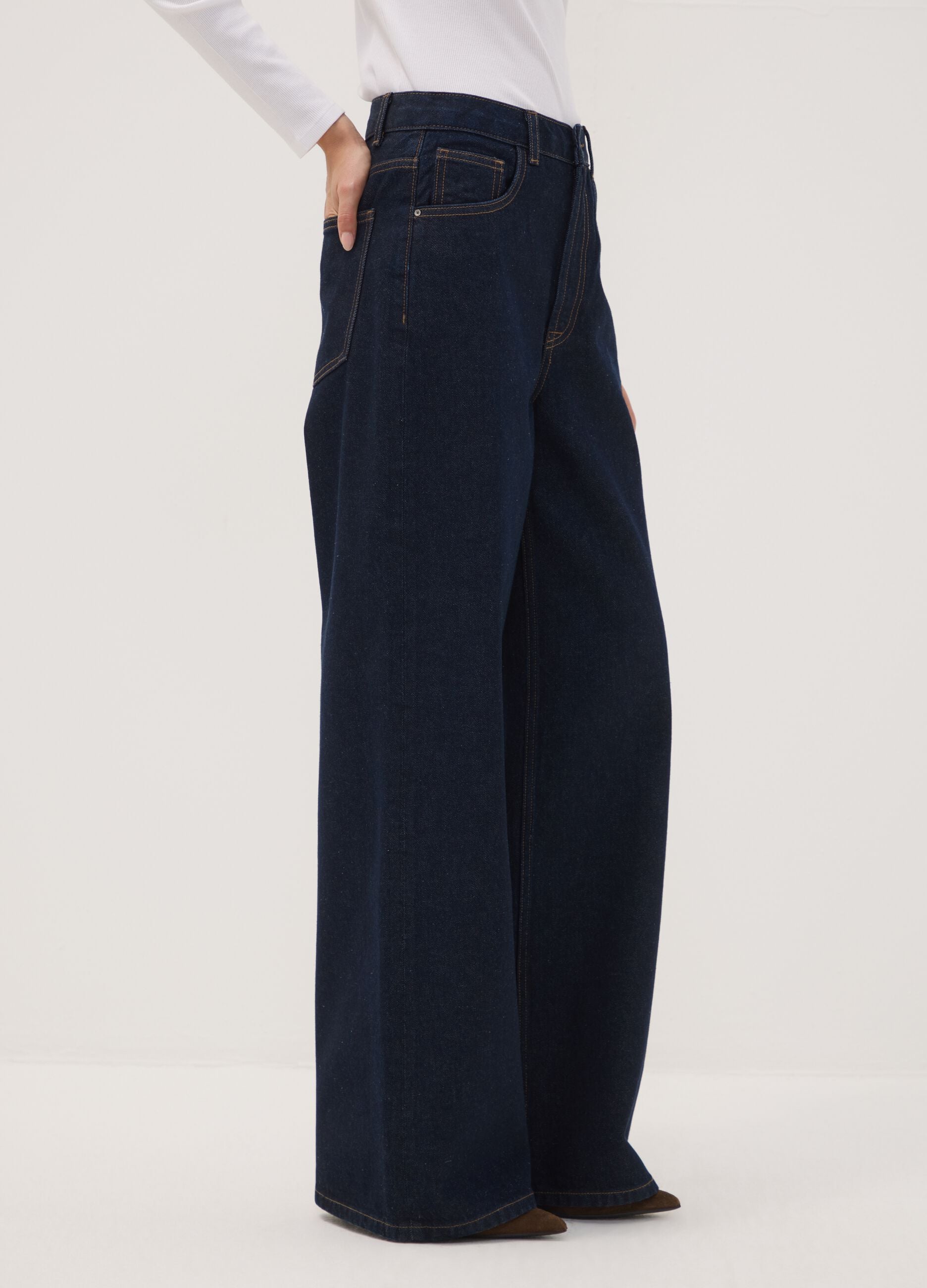 Blue wide-leg jeans in pure cotton