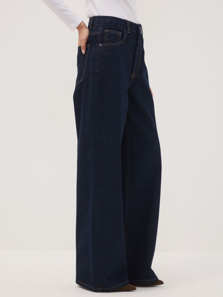 Blue wide-leg jeans in pure cotton_2