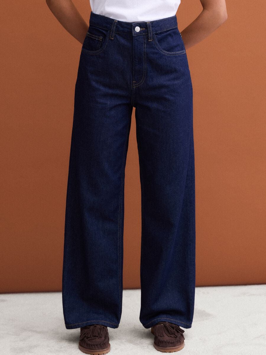 Jeans denim blu in puro cotone straight fit_1