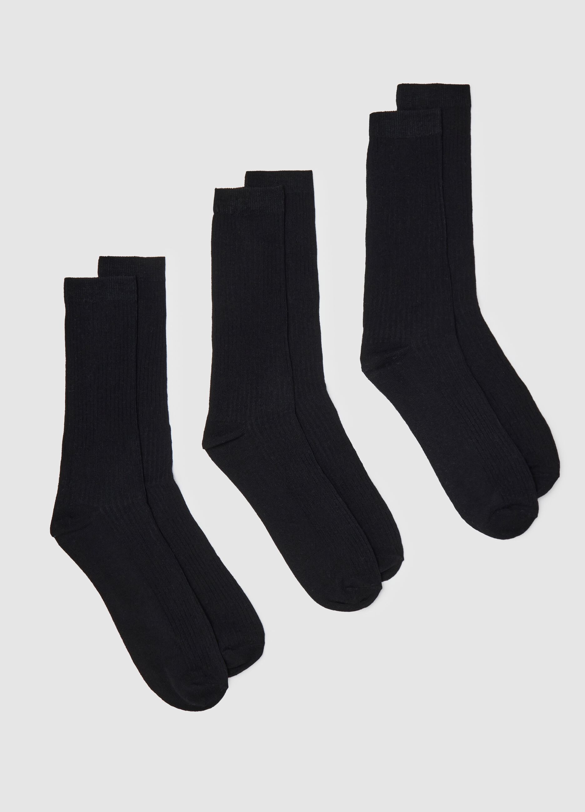 Three-pair pack ribbed black midi socks