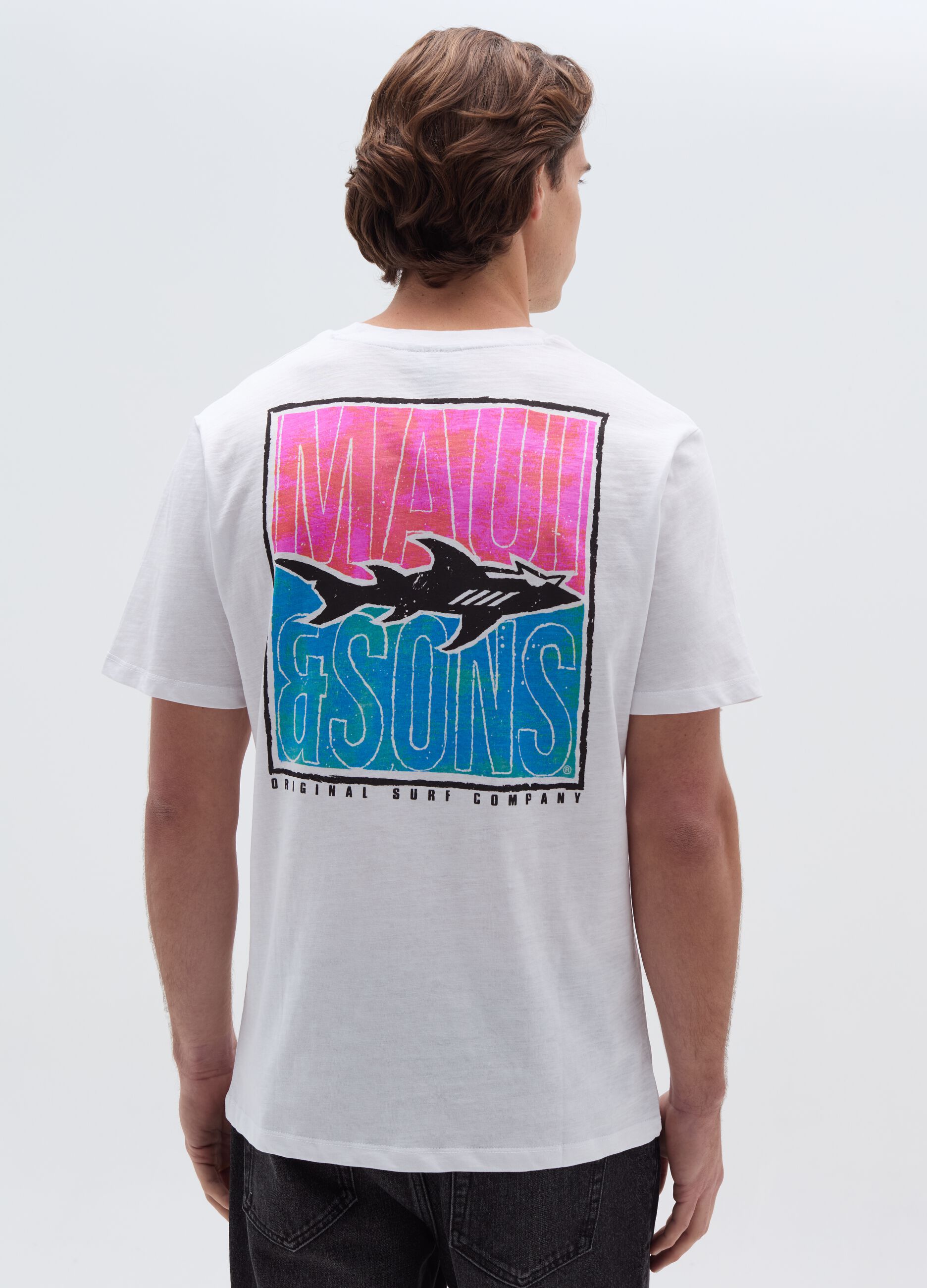 Slub jersey T-shirt with logo print with shark