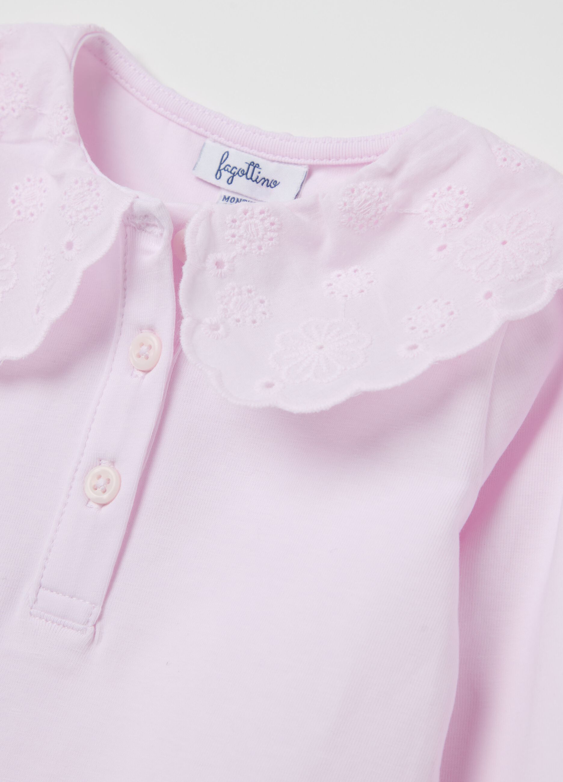 Polo shirt with broderie anglaise collar