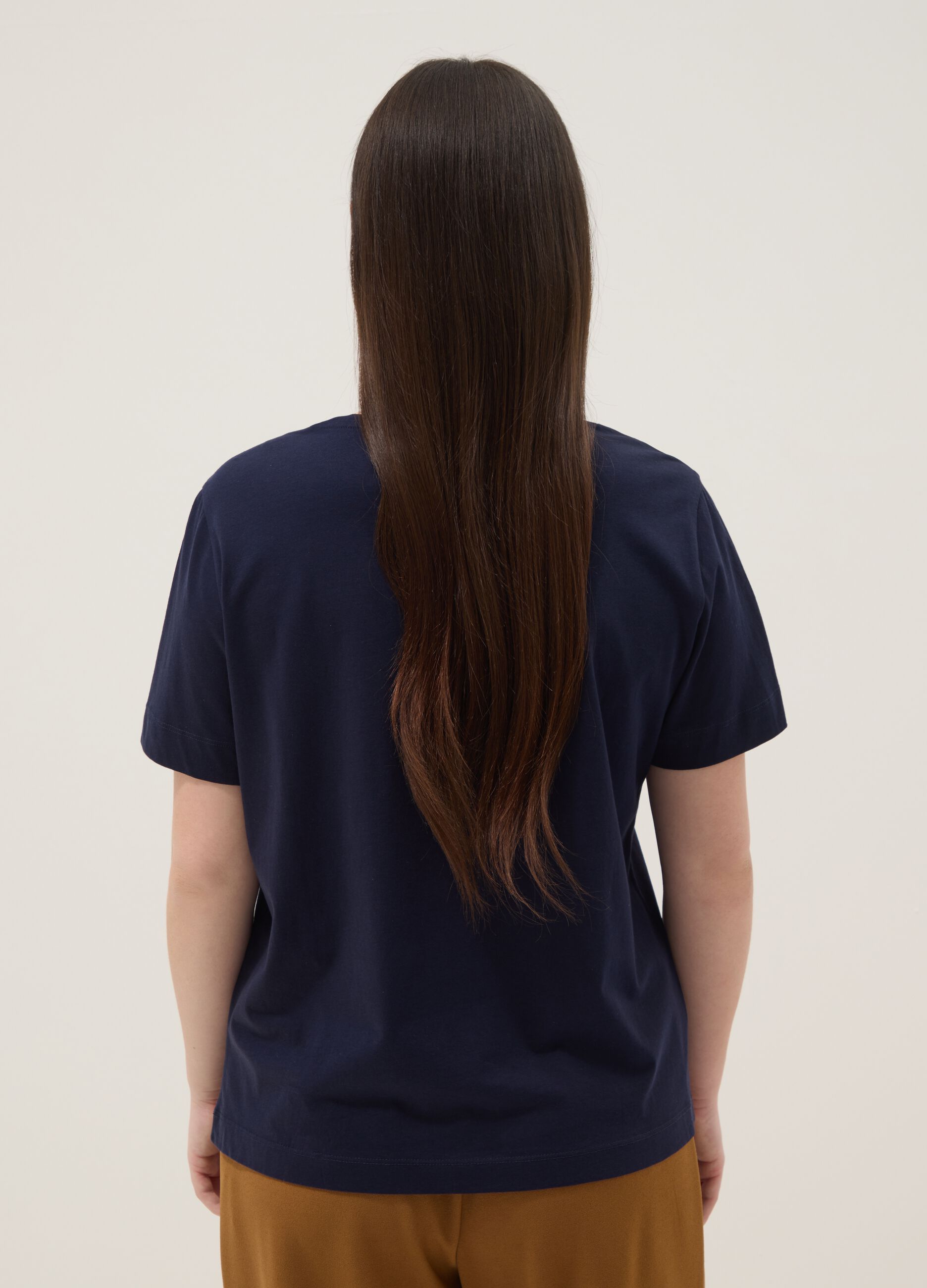 Blue short-sleeve pure cotton printed T-shirt, regular fit