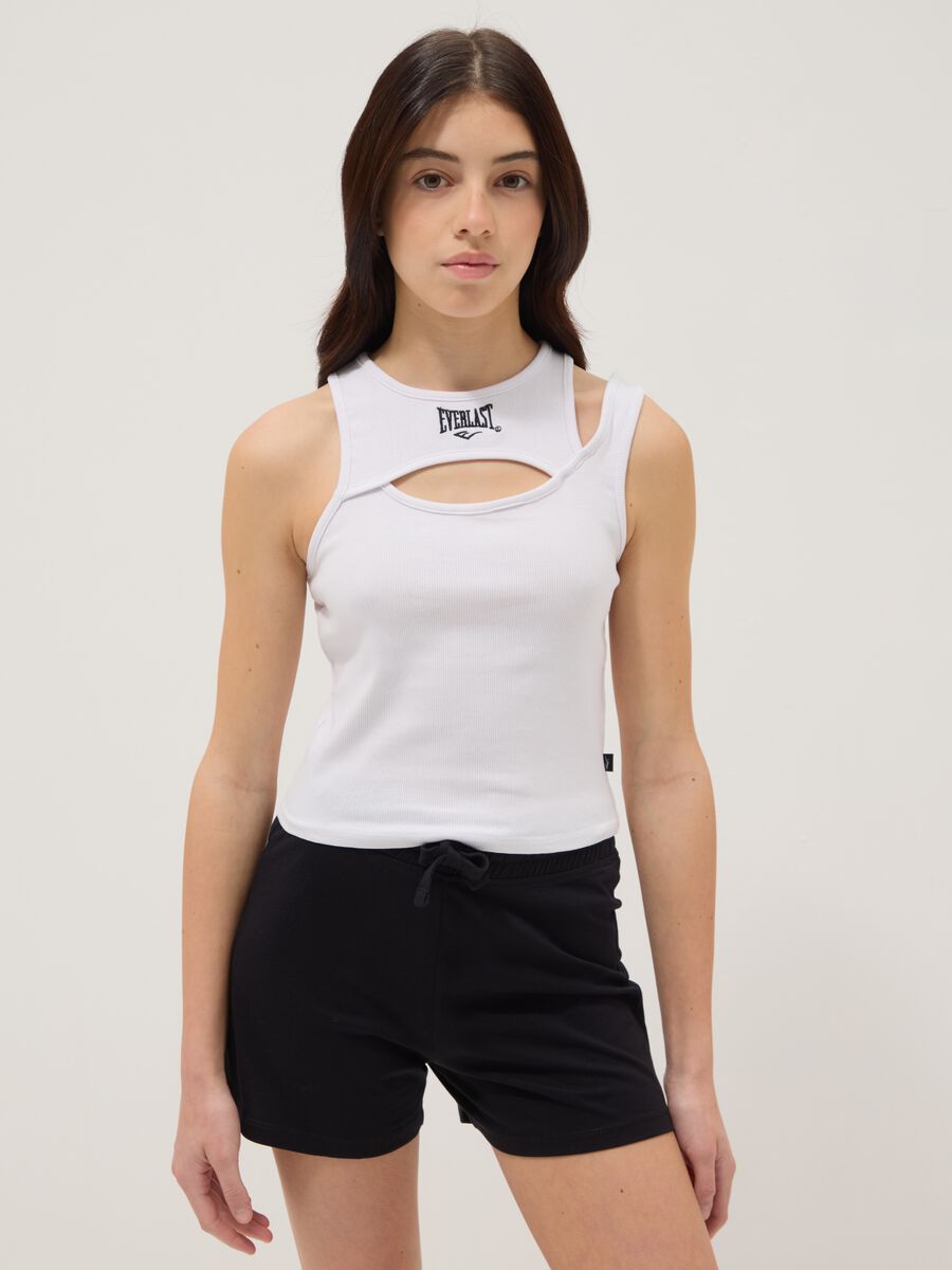 Tank top bianco in cotone elasticizzato con spalline asimmetriche_0