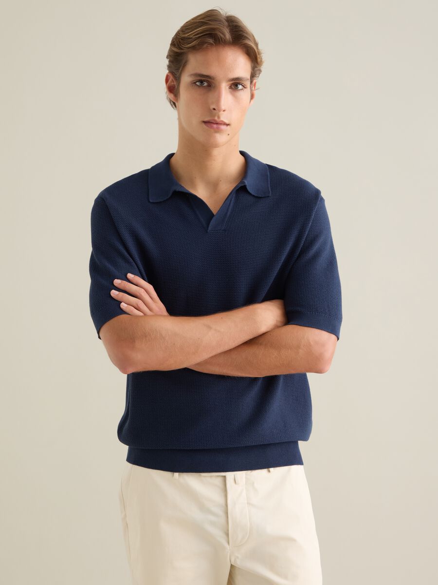 Men's blue pure cotton polo shirt regular fit_0