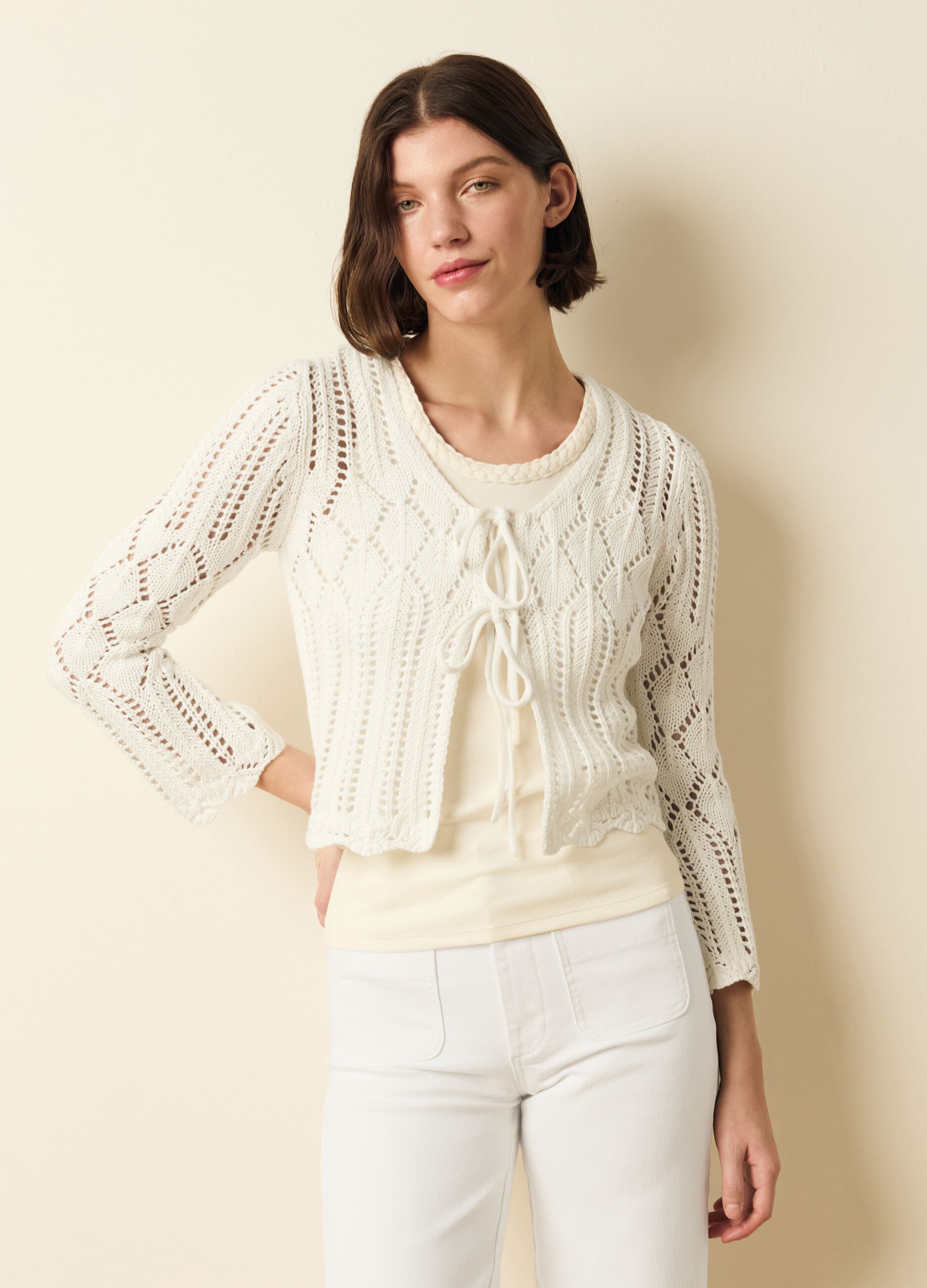 Crochet cardigan with laces