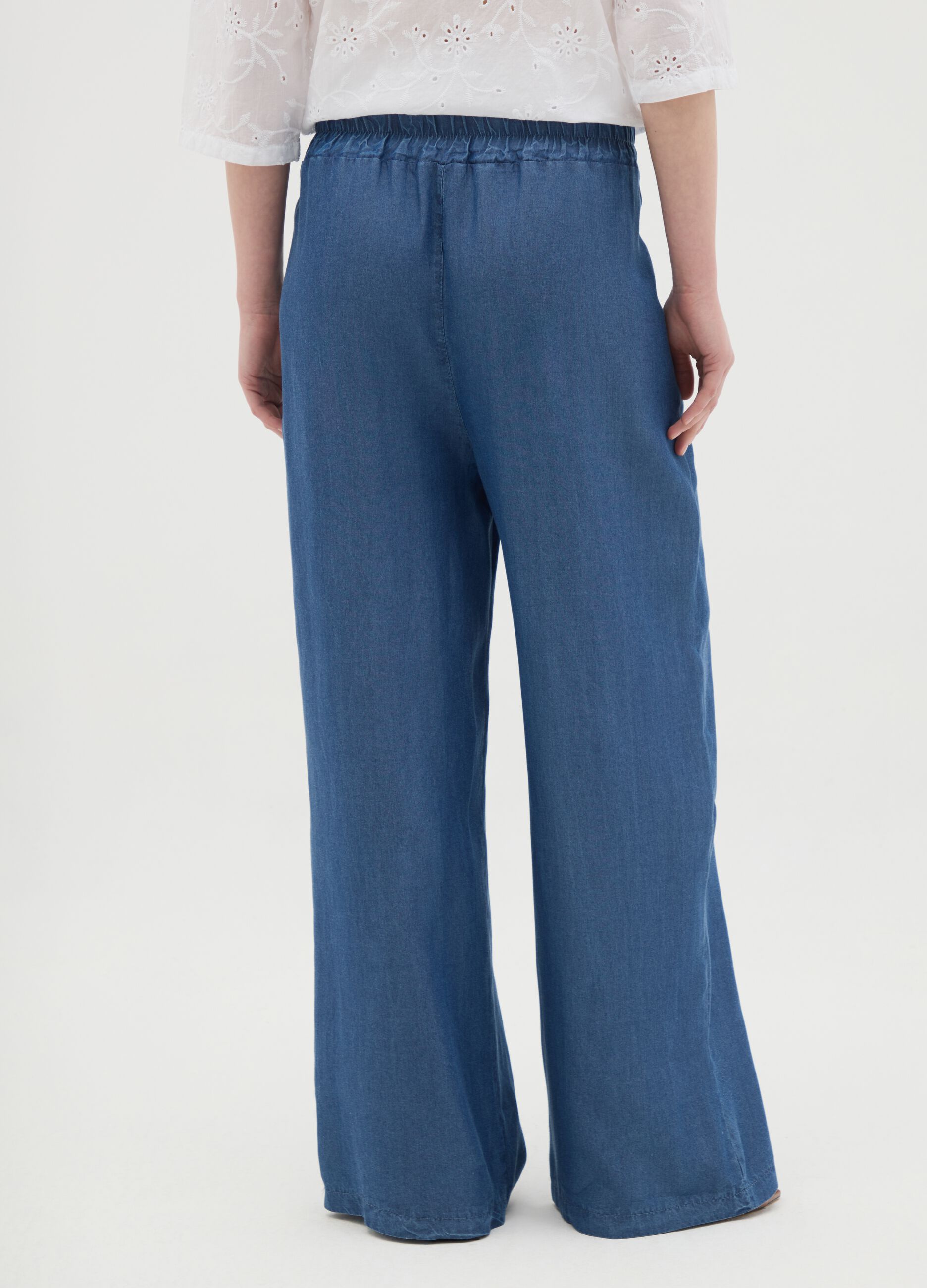 Women's blue regular fit pure Lyocell trousers