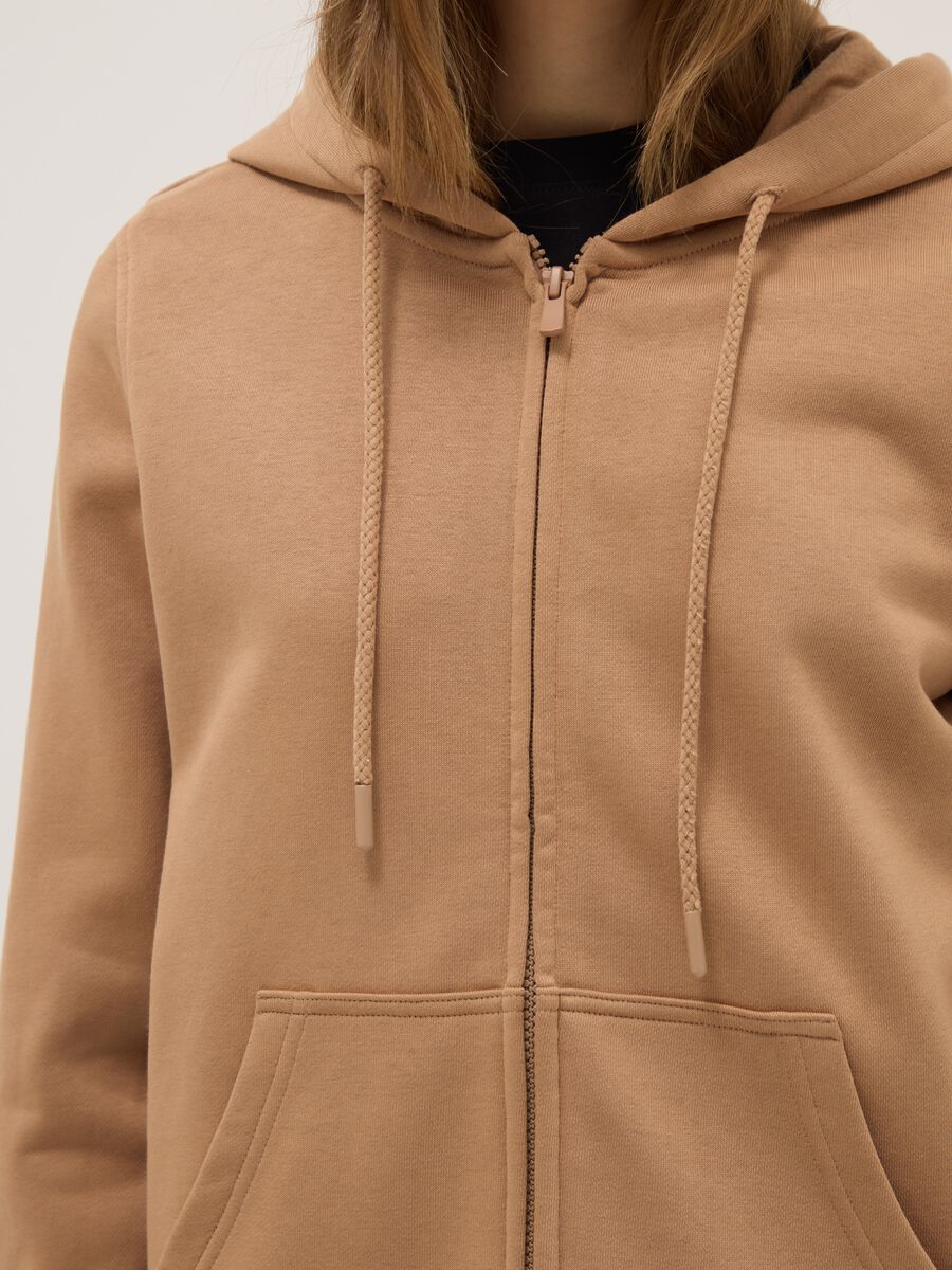 Brown cotton blend hoodie regular fit with zip_3