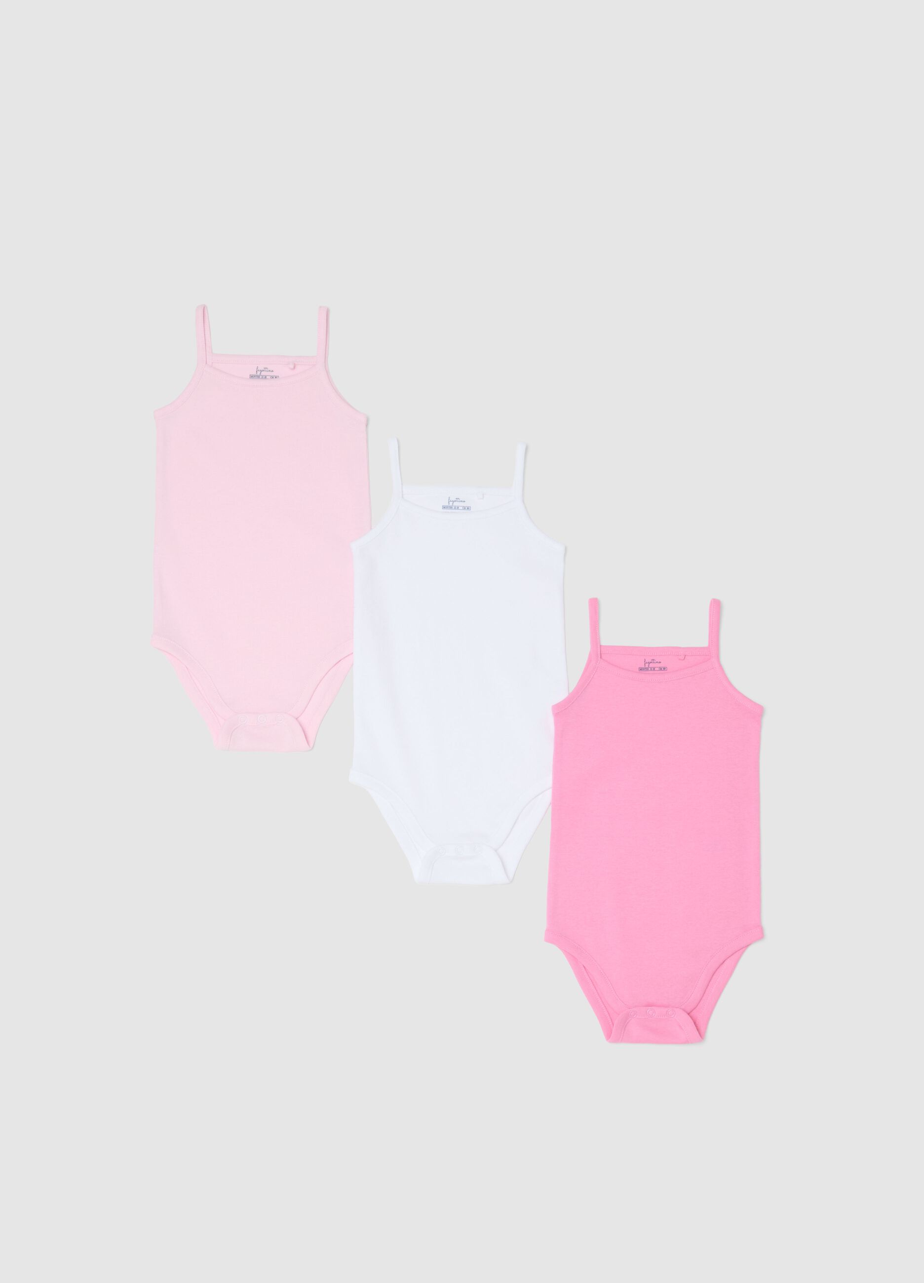 Newborn Girl's Multicolour Pure Cotton Bodysuit Trio with Thin Straps