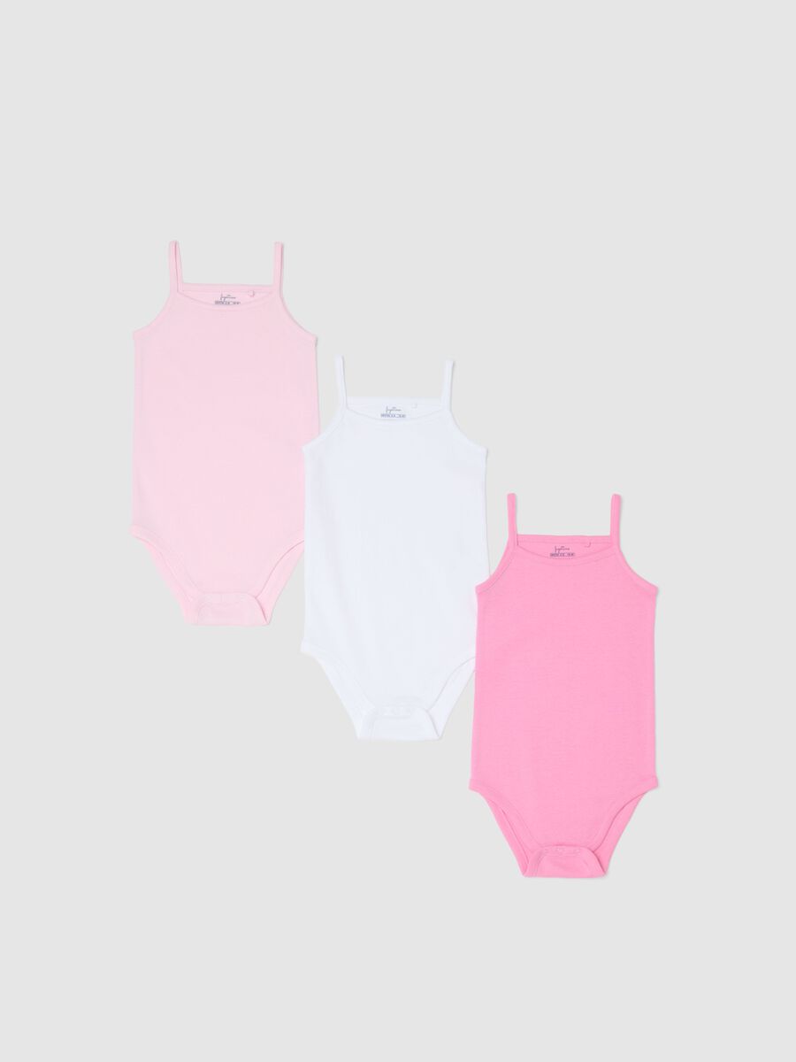 Tripack body in puro cotone multicolor da neonata con spalline sottili_0