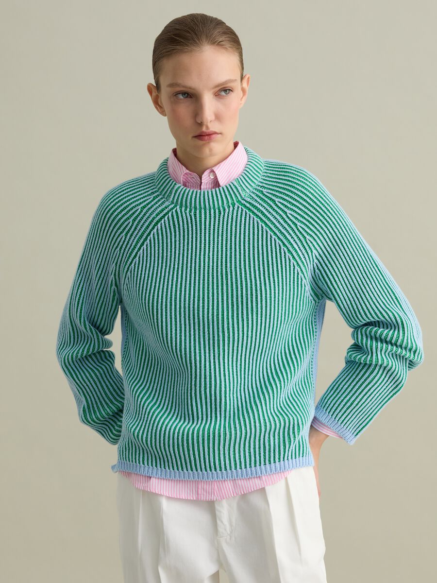 Cotton pullover with striped weave_0
