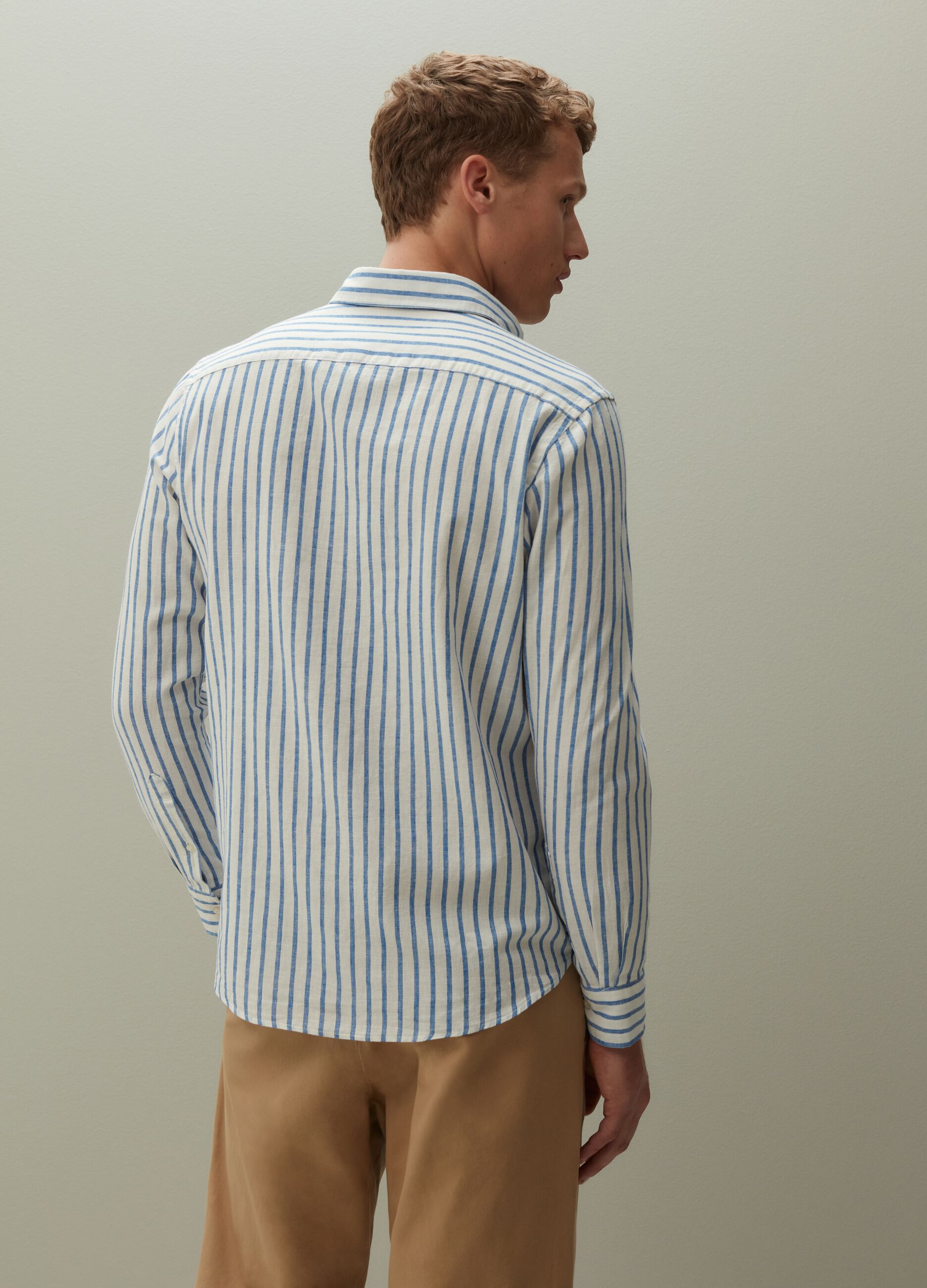 Regular-fit linen and cotton shirt with stripes