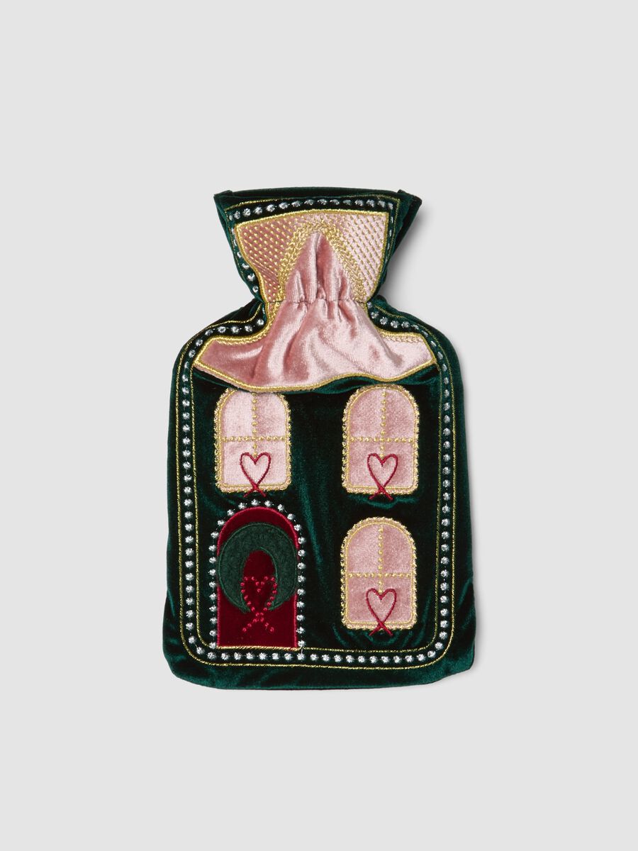 Borsa acqua calda verde e rosa con ricami decorativi_0
