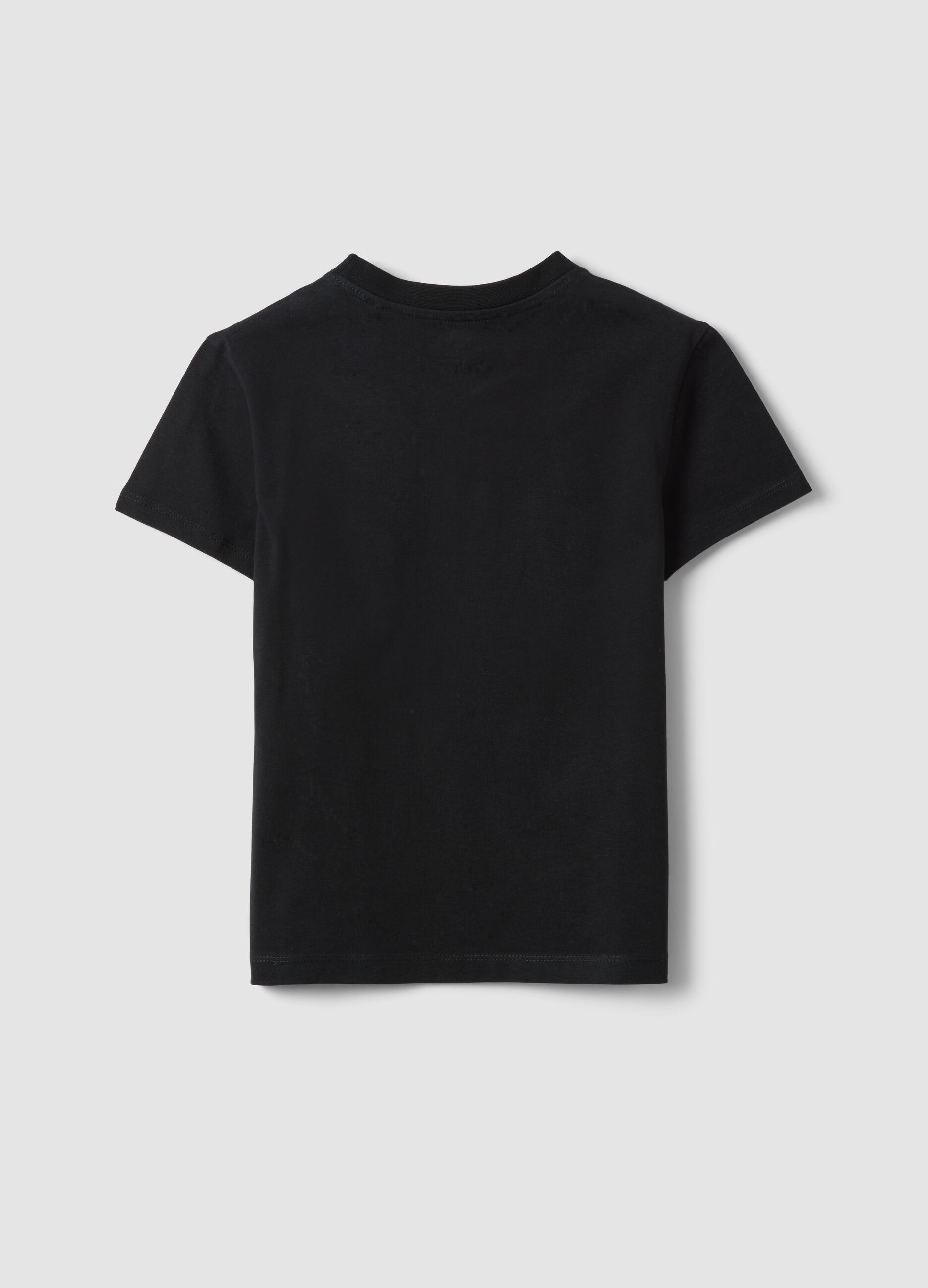 Black organic cotton T-shirt with silver graphic for girls