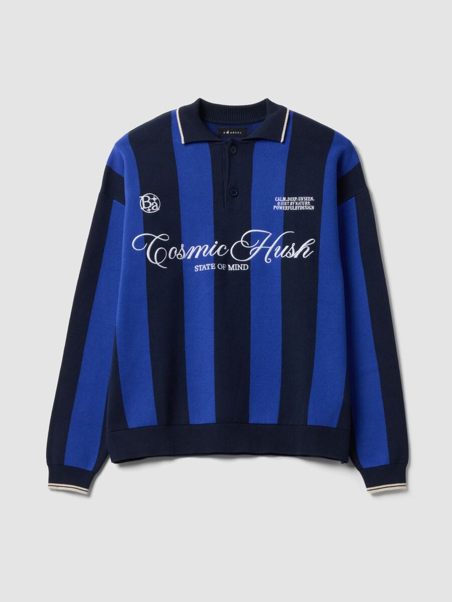 Blue and black pure cotton polo-collar top with oversized fit_3