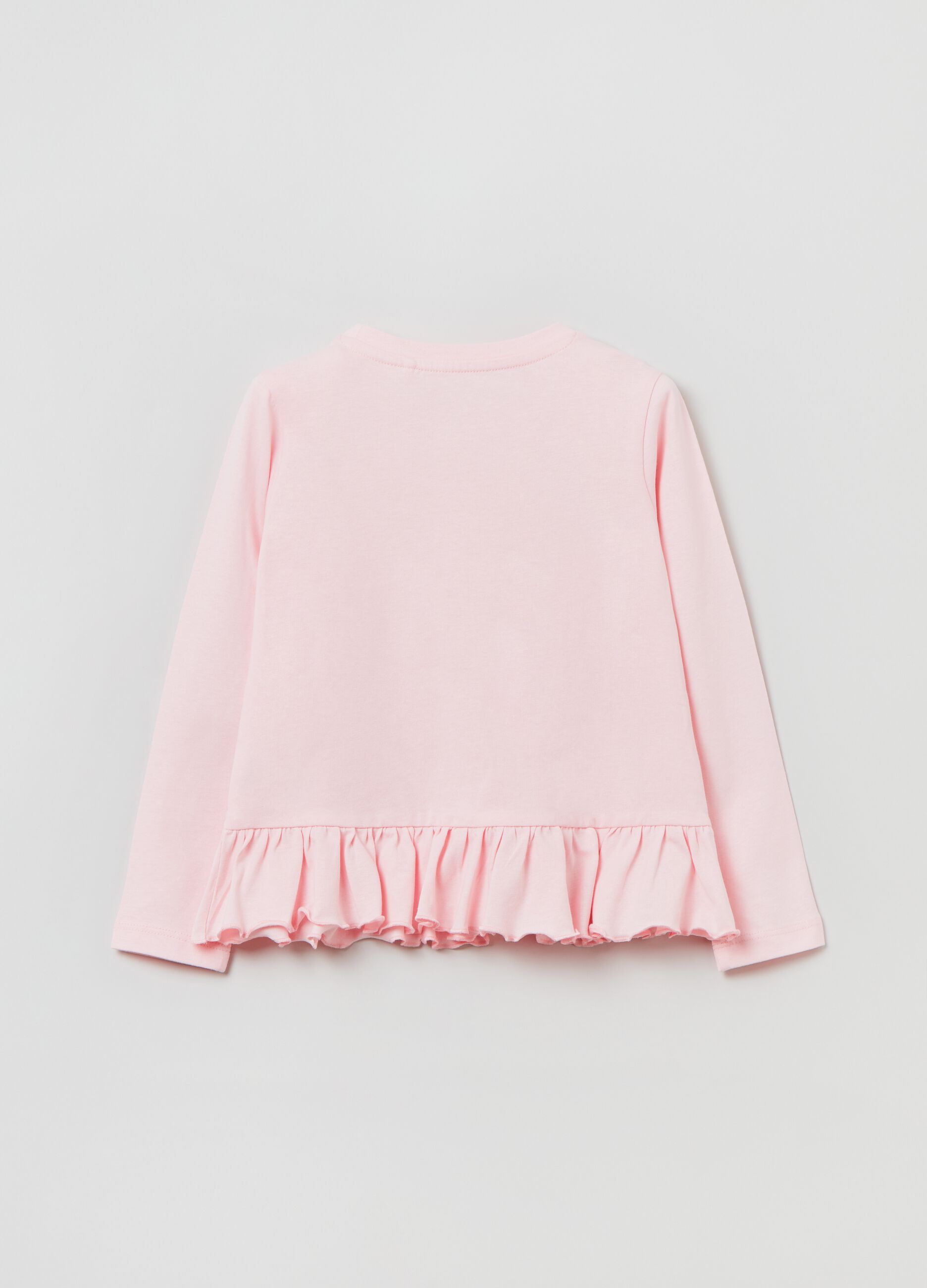 Long-sleeved T-shirt with diamantés and ruffles