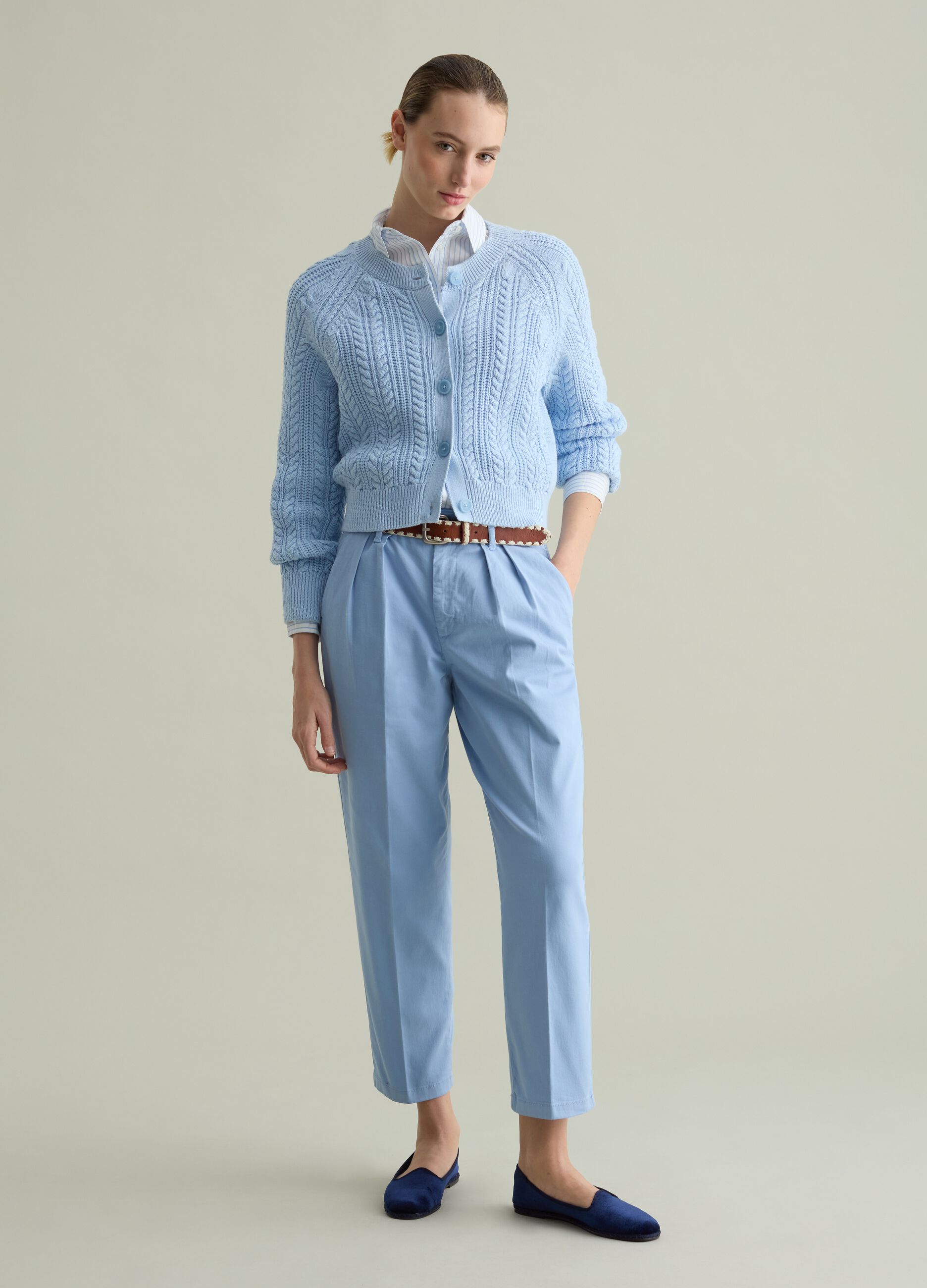 Cotton cardigan with cable-knit weave