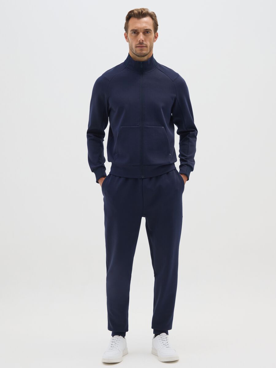 Blue cotton blend regular fit zip sweatshirt_1
