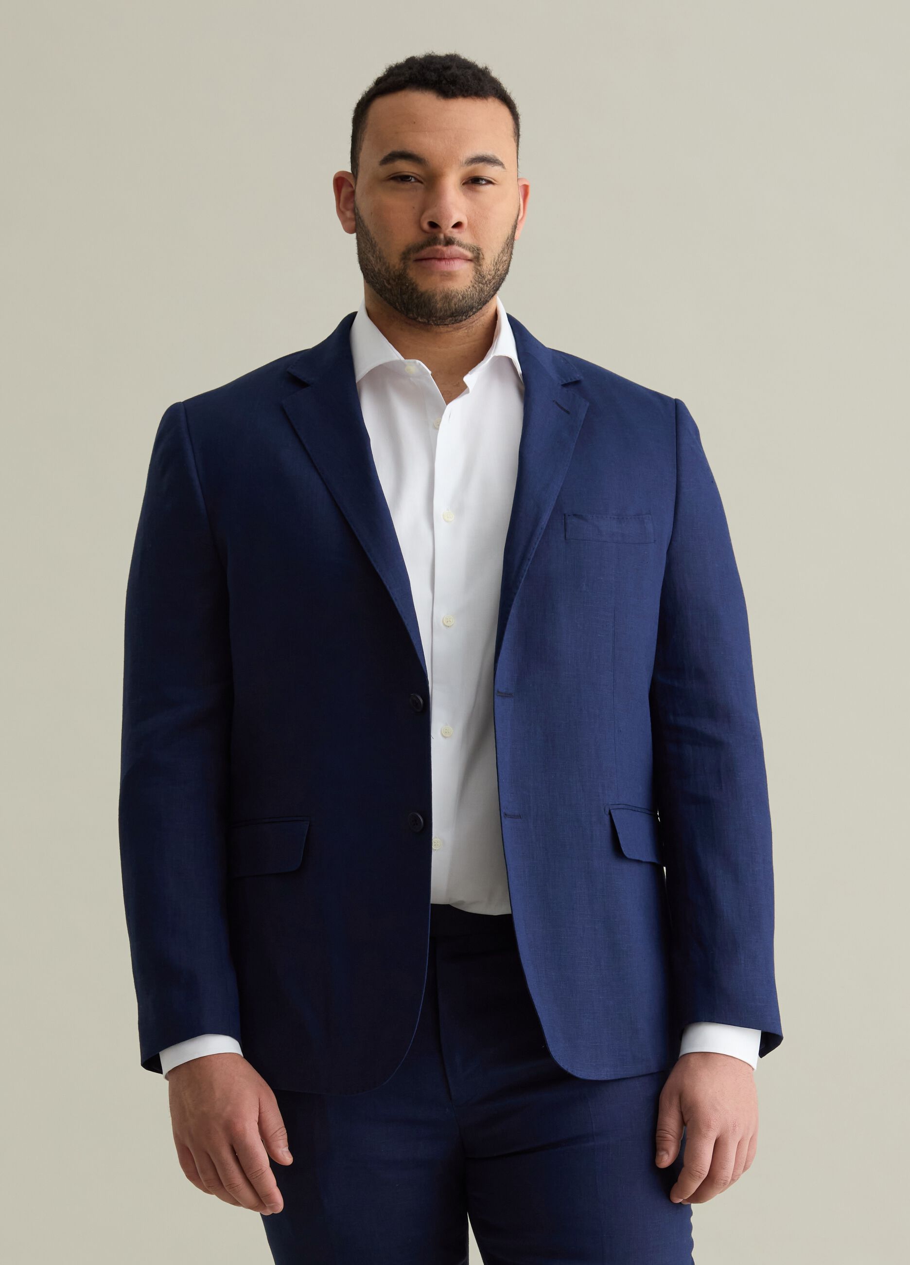 Blazer da uomo in lino blu regular fit
