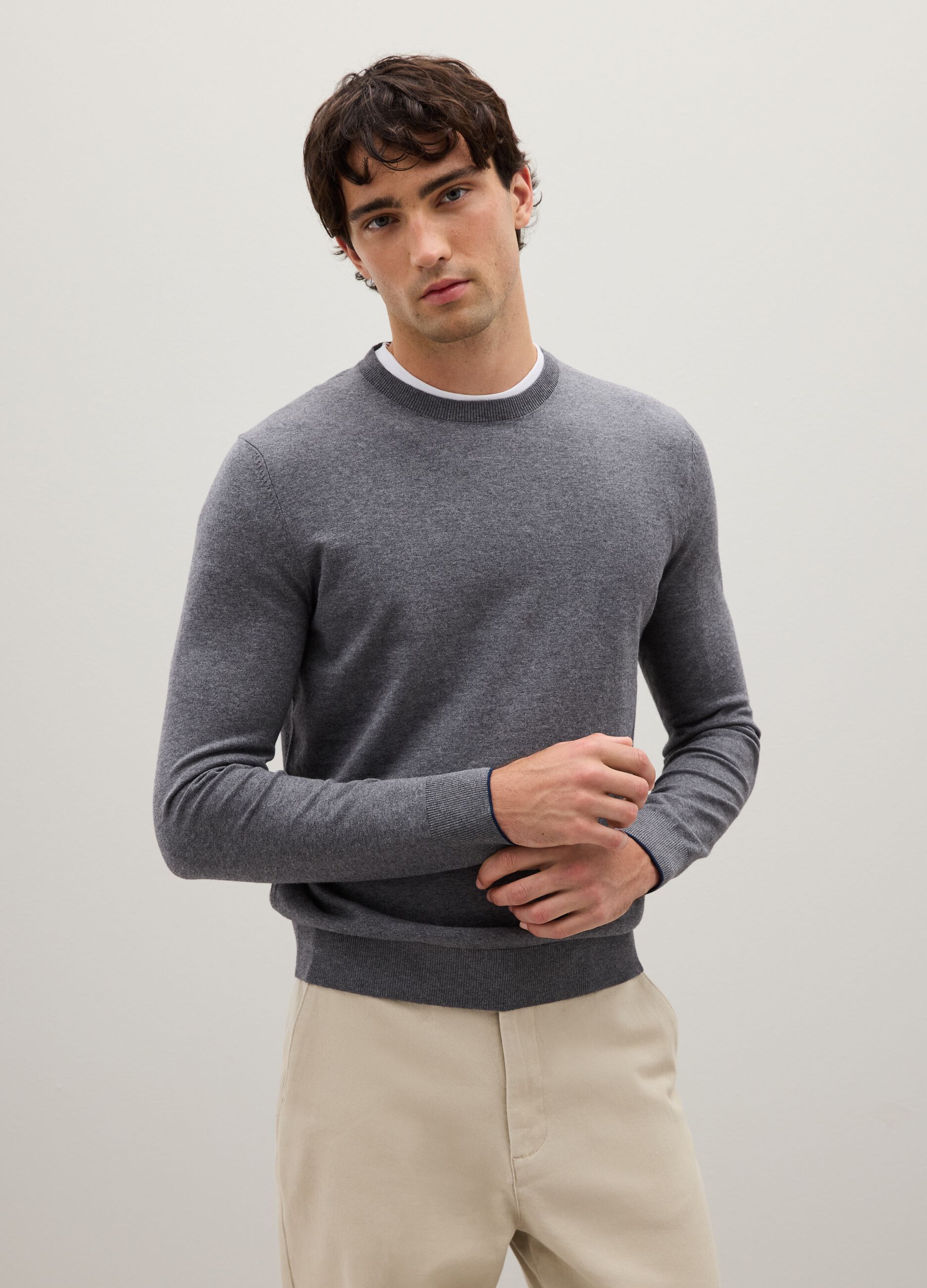 Grey Sweater in Cotton and Polyamide