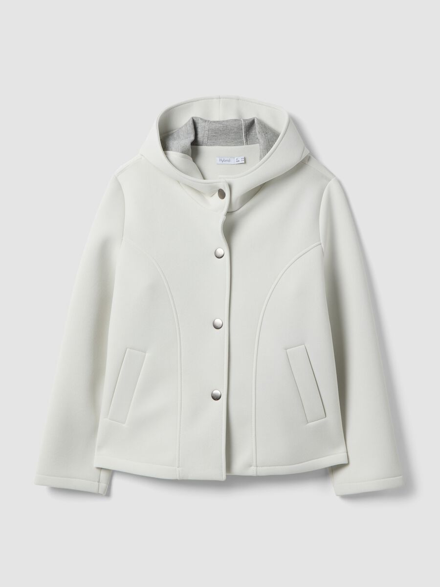 Giacca bianca regular fit con cappuccio e bottoni_4