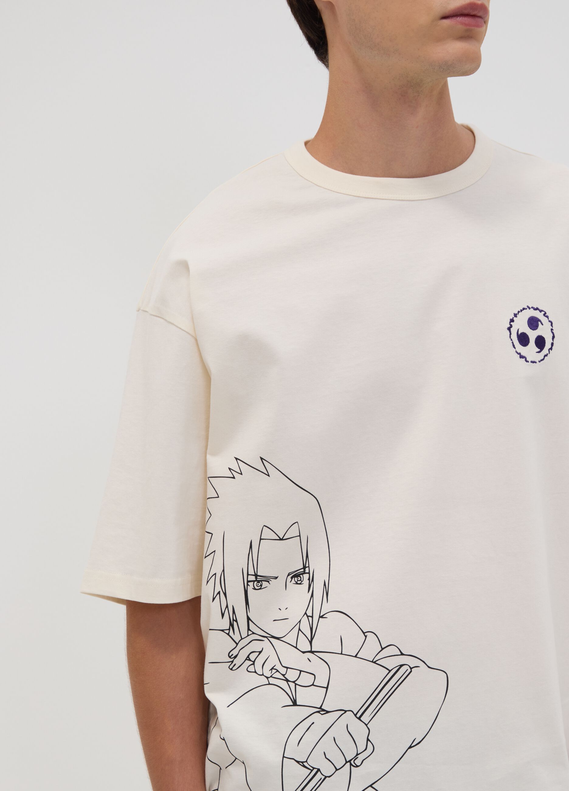 White oversized pure cotton Naruto print T-shirt