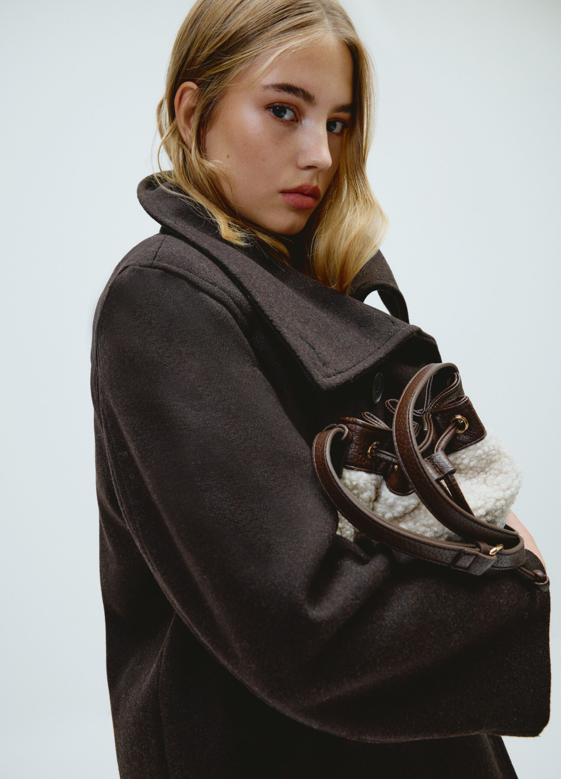 Brown curvy regular fit coat with buttons