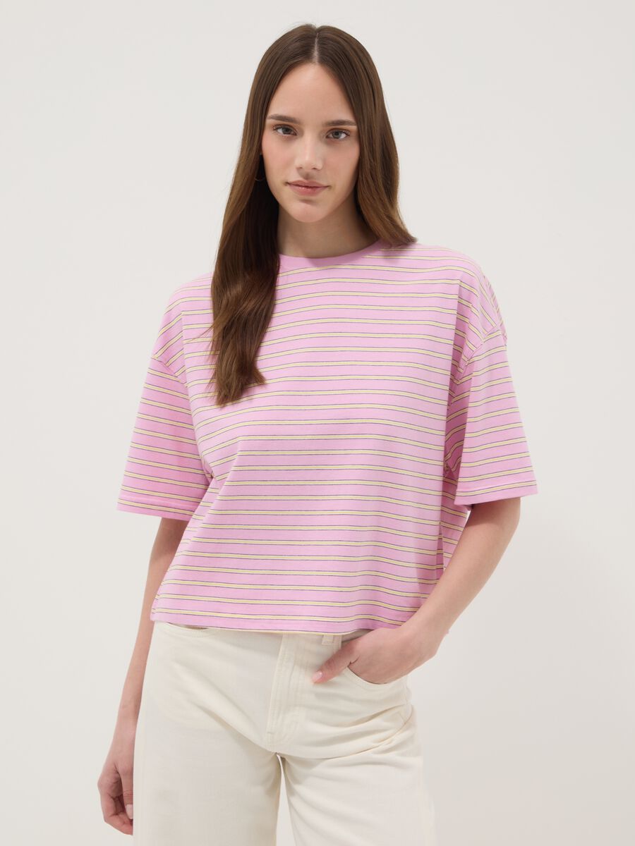 Pink striped pure cotton T-shirt_1