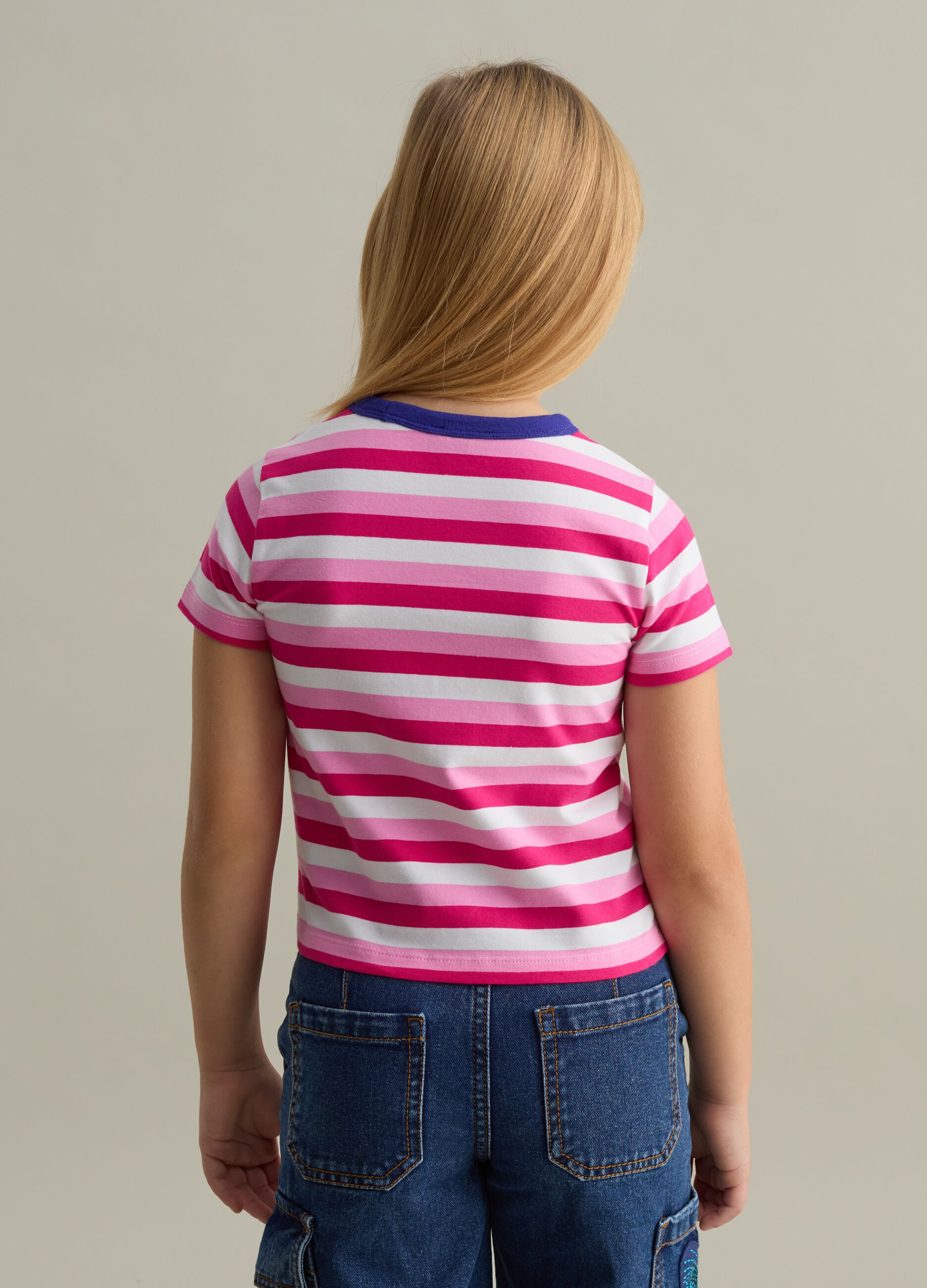 T-shirt with striped pattern and diamanté logo