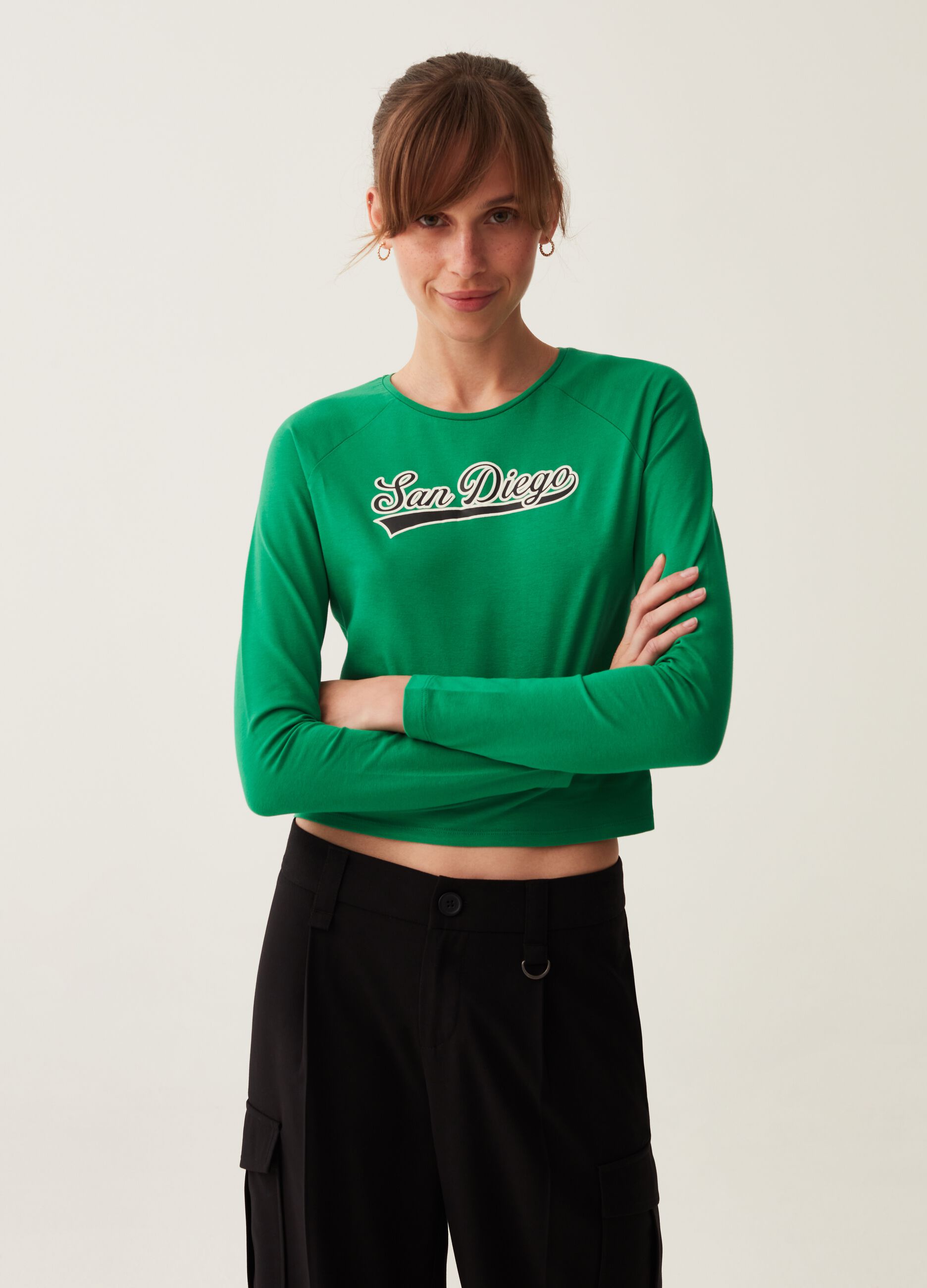 T-shirt a maniche lunghe con stampa_0