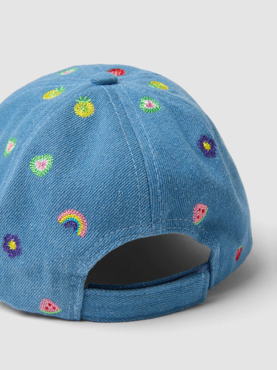 Blue denim pure cotton girl's hat with embroidery_1