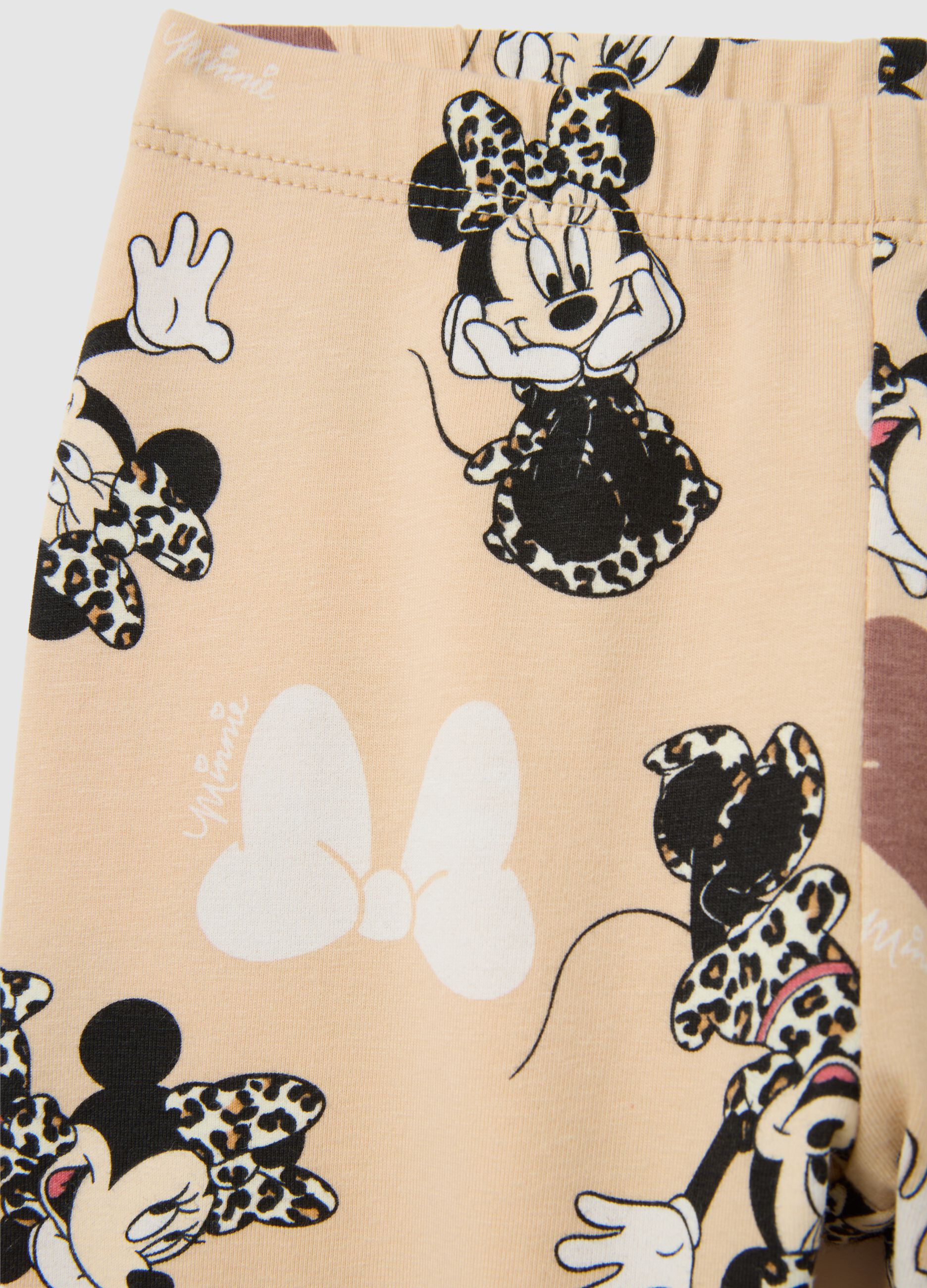 Leggings da bambina in cotone elasticizzato beige con stampa Disney
