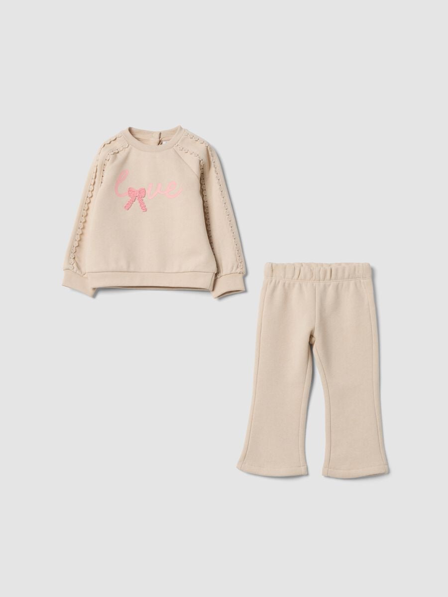 Completo jogging beige in misto cotone regular fit con stampa_0
