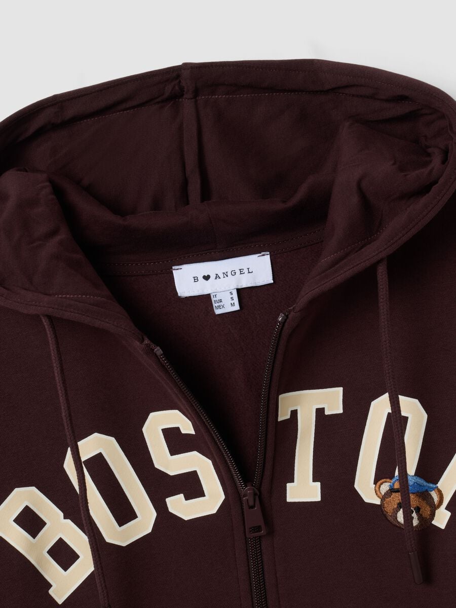 Felpa marrone in misto cotone con cappuccio e scritta Boston relaxed fit_5