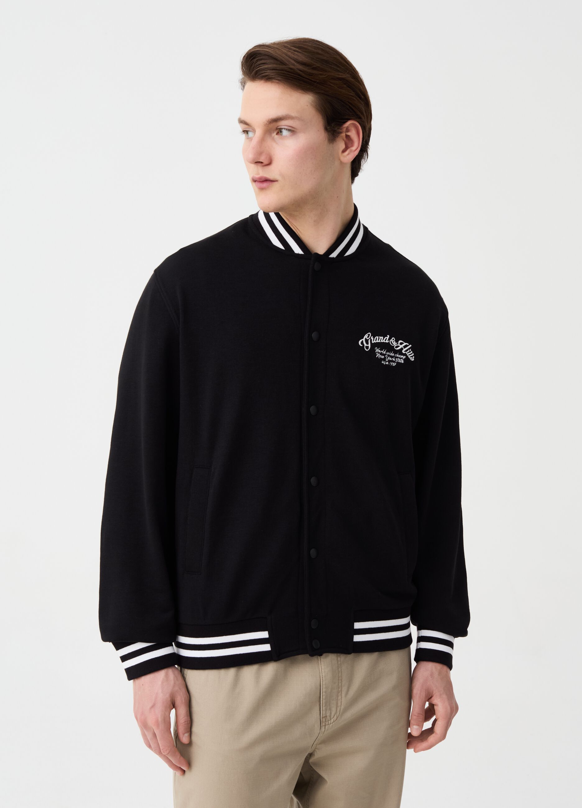 Varsity bomber jacket in fleece with embroidery
