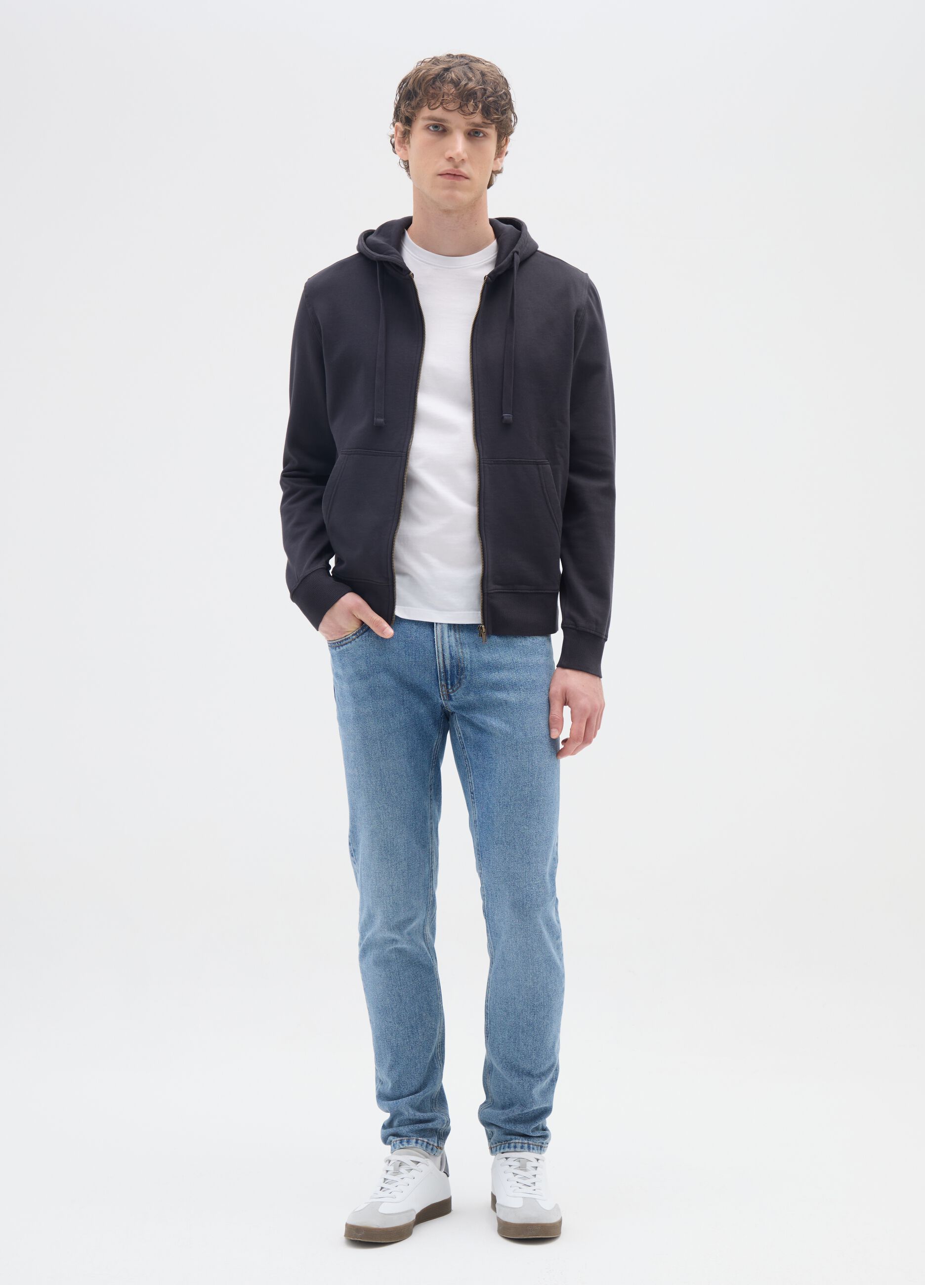 Blue pure cotton hoodie with zip