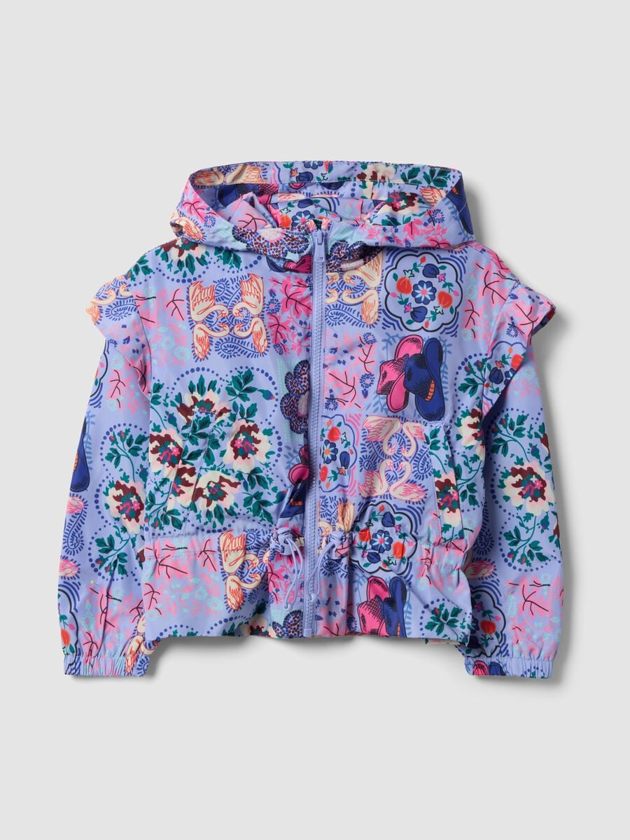 Giacca antipioggia multicolor con cappuccio e fantasia per bambina_3