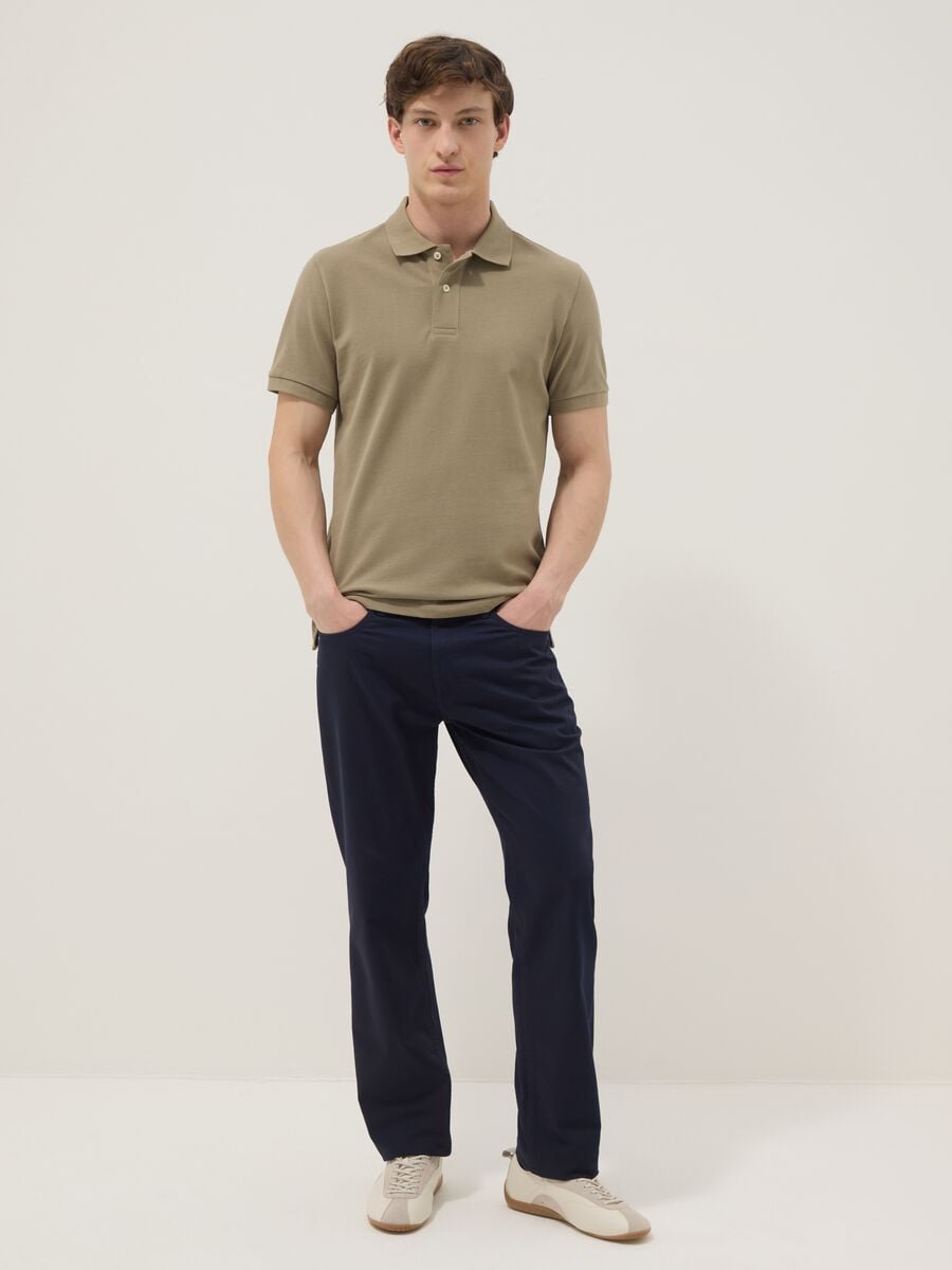 Polo beige in puro cotone organico a maniche corte regular fit_1