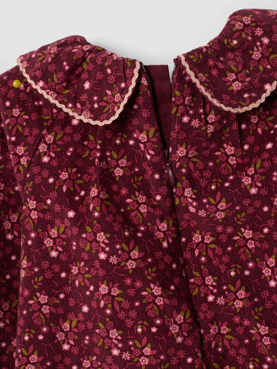 Abito girocollo rosso bordeaux in puro cotone a fiori regular fit_3