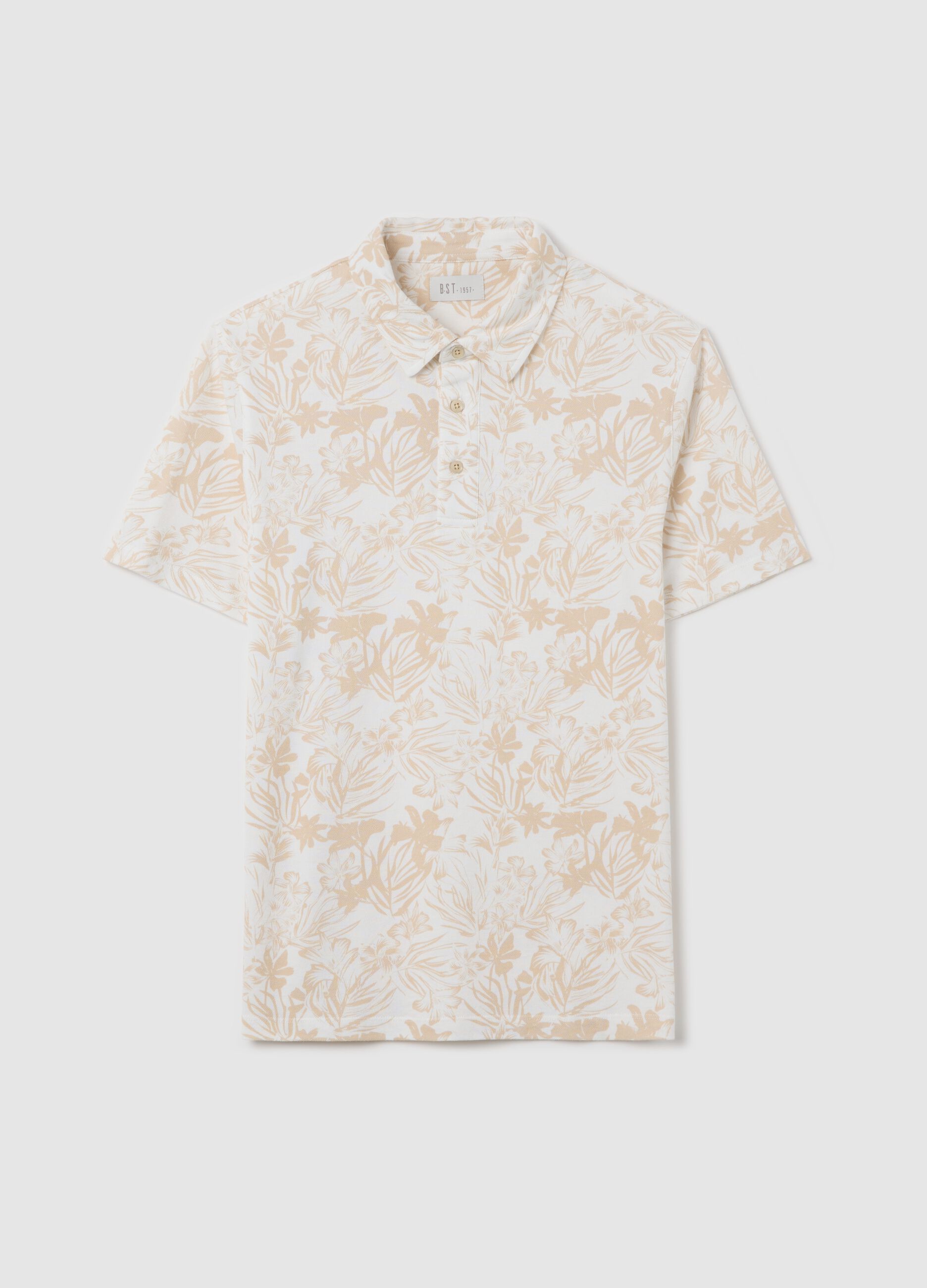 Polo a maniche corte beige con stampa floreale BST