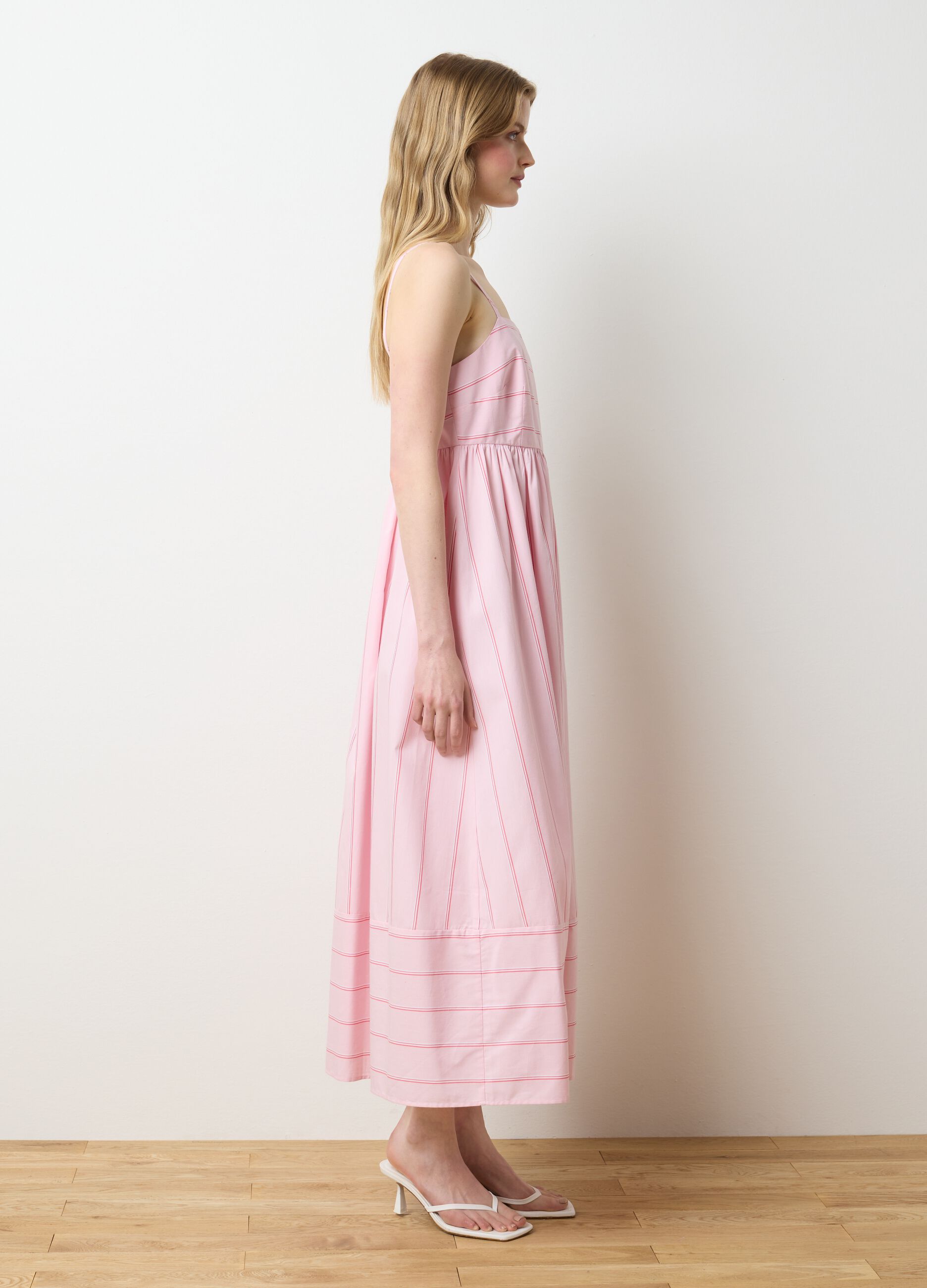 Women's long pink pure cotton dress, regular fit