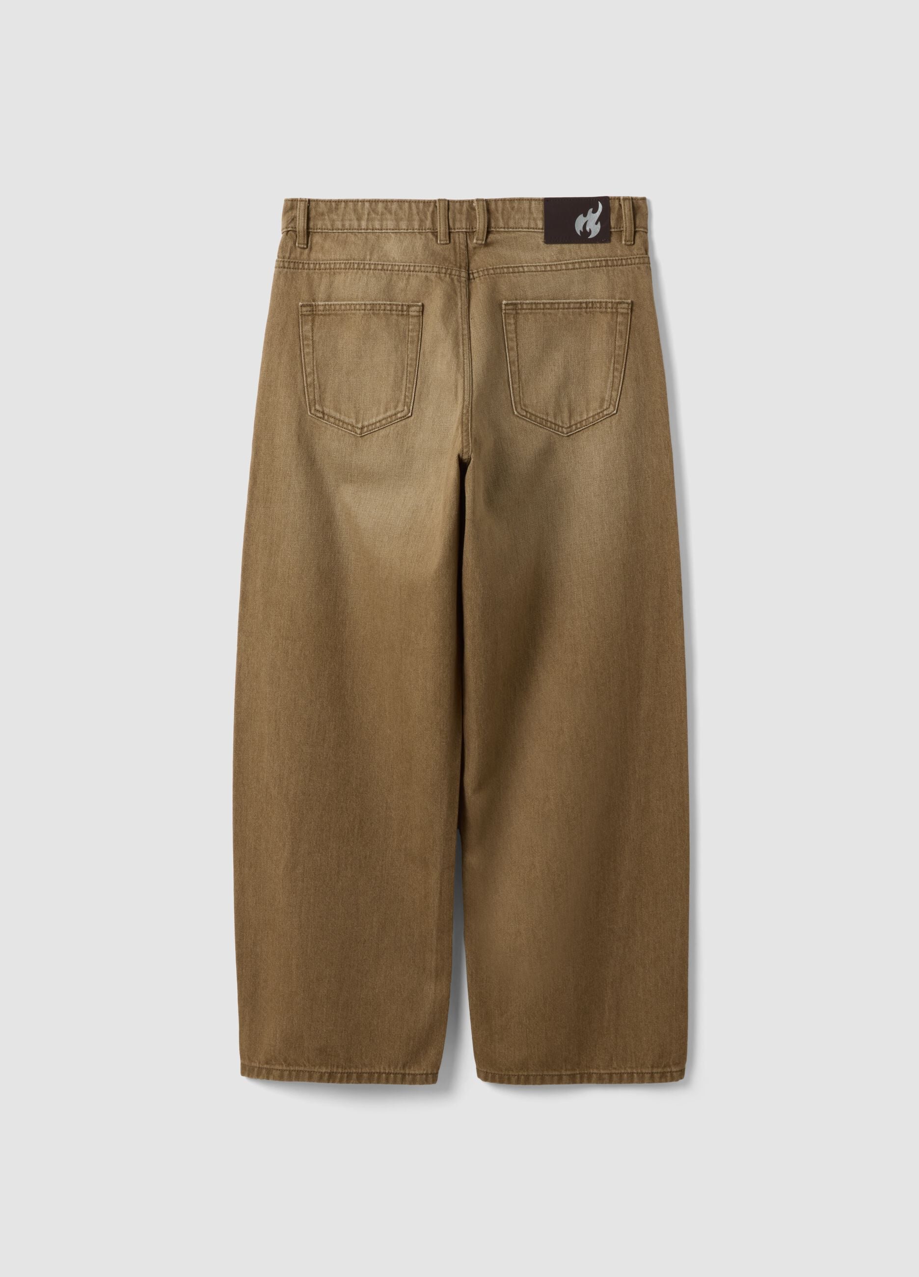 Brown pure cotton barrel-fit jeans