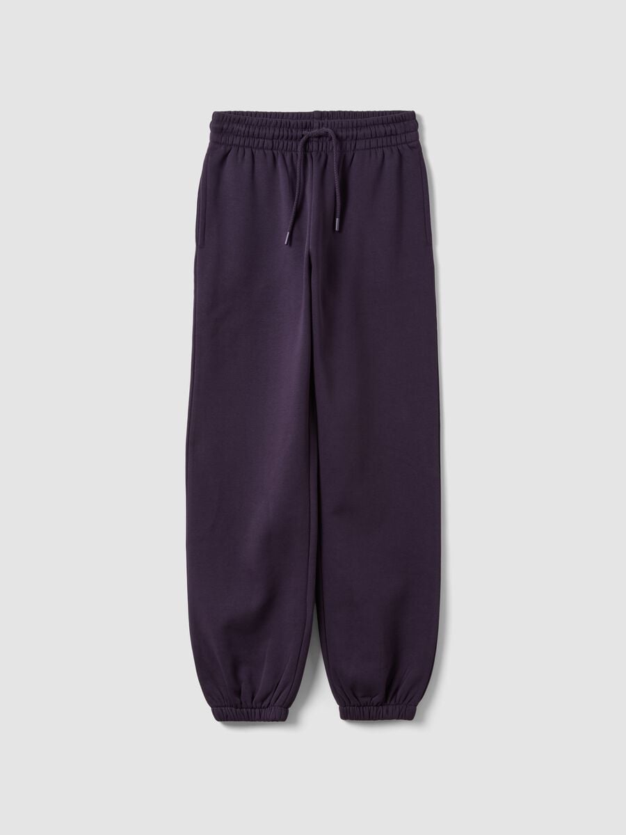 Purple cotton-blend jogger trousers with elasticated waist, regular fit_4