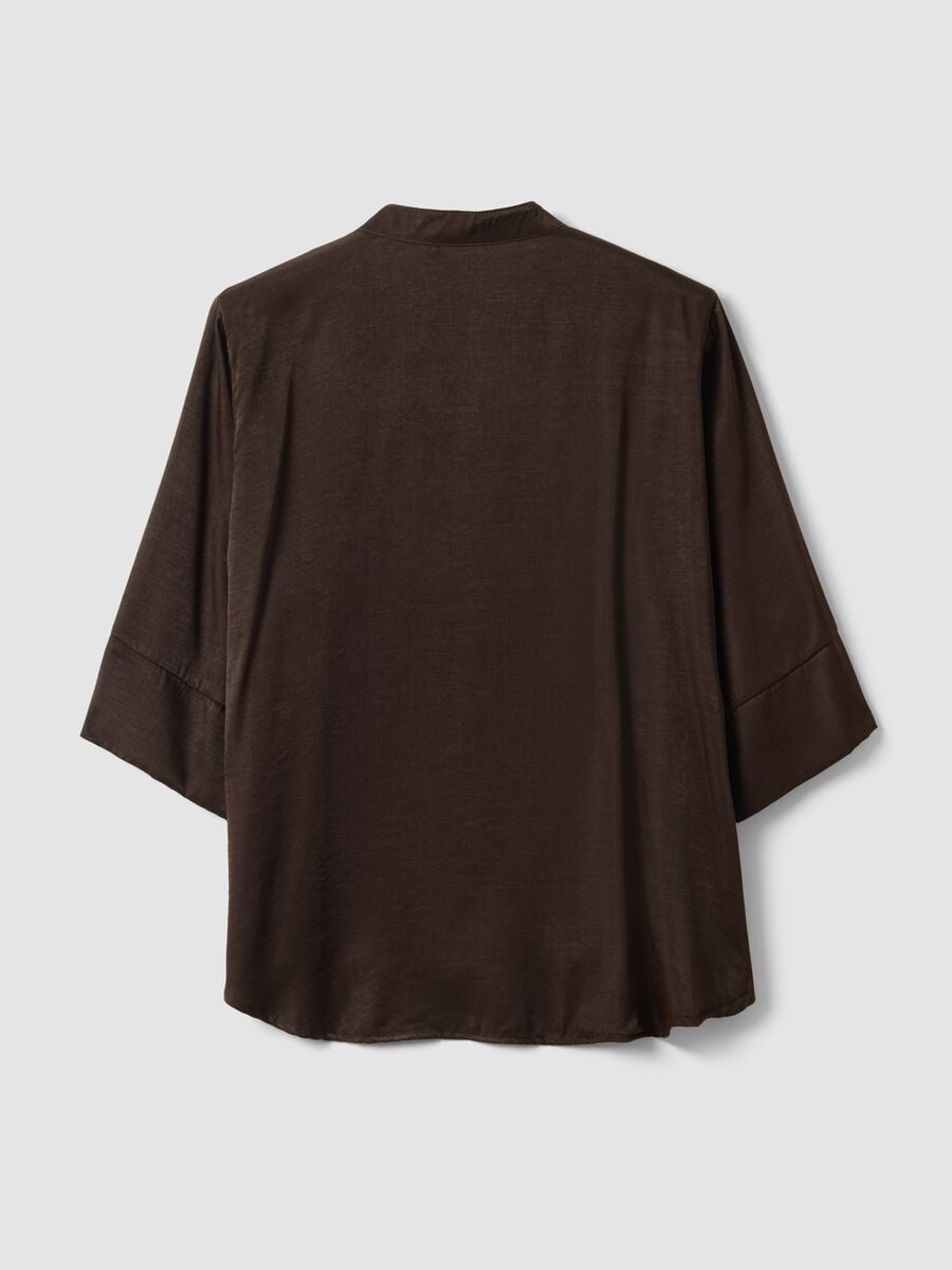 Blusa marrone in misto viscosa regular fit con collo coreano_6