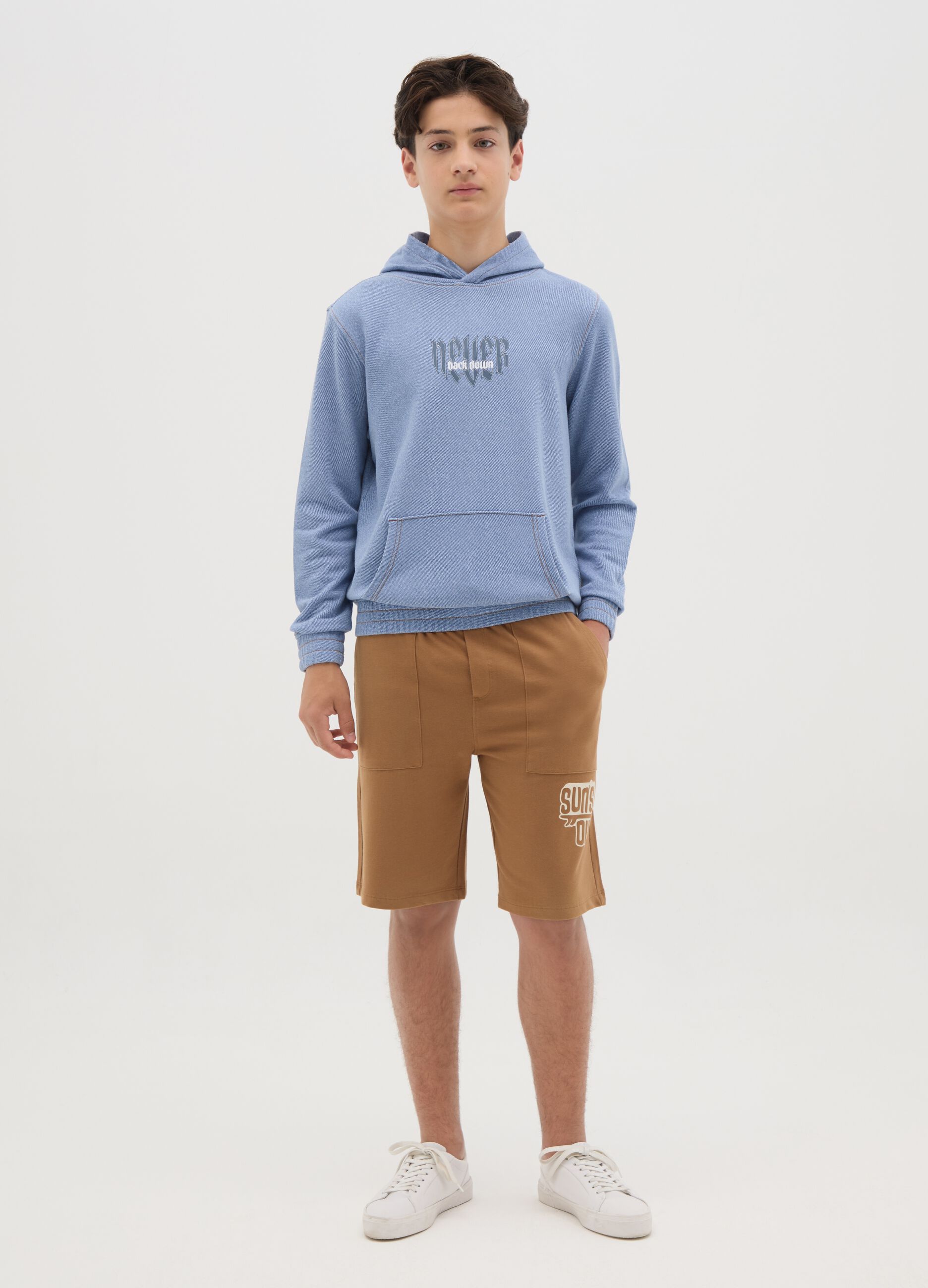 Boys' Brown Pure Cotton Regular Fit Shorts with Logo
