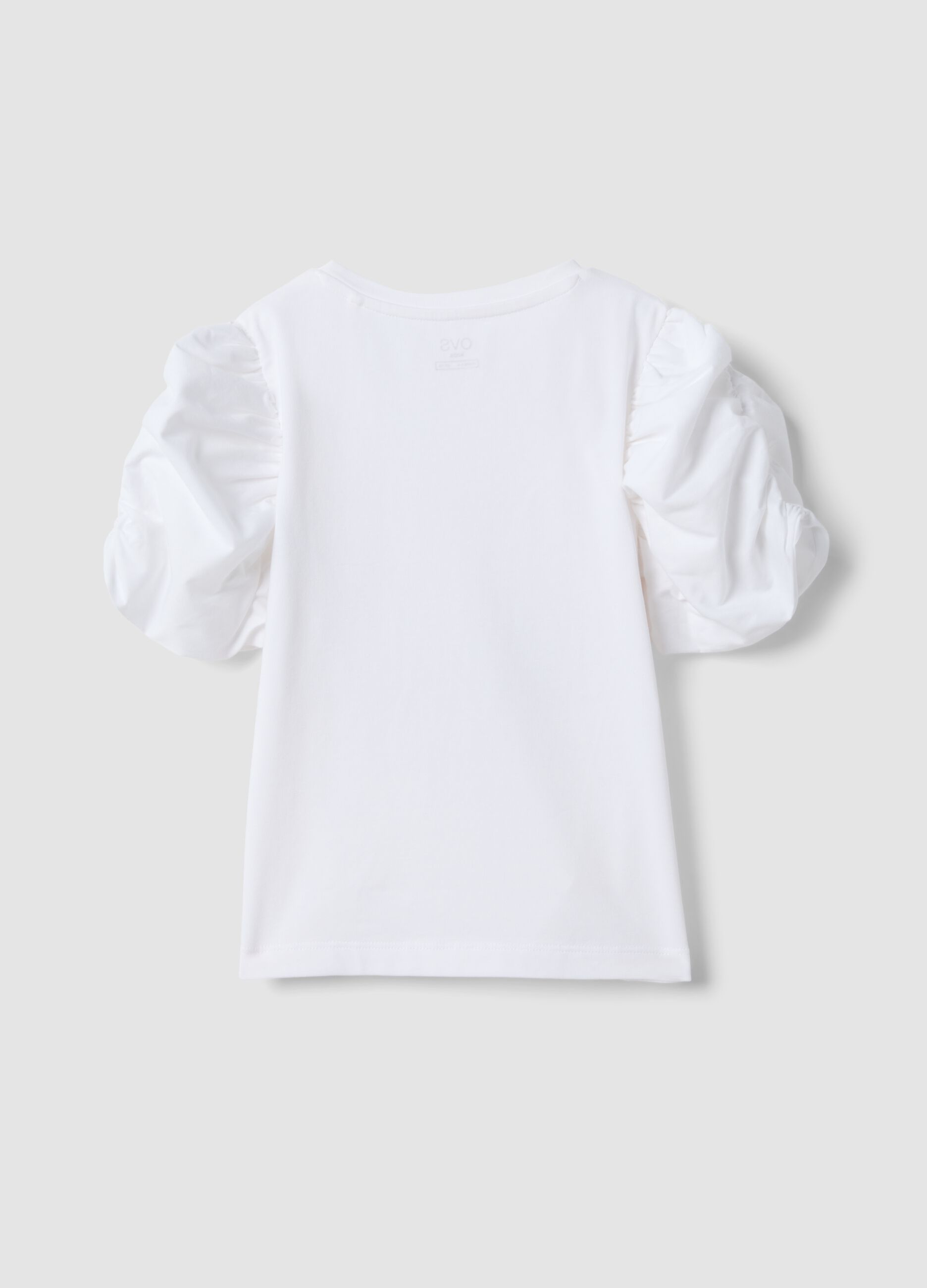 White stretch cotton T-shirt with puff sleeves