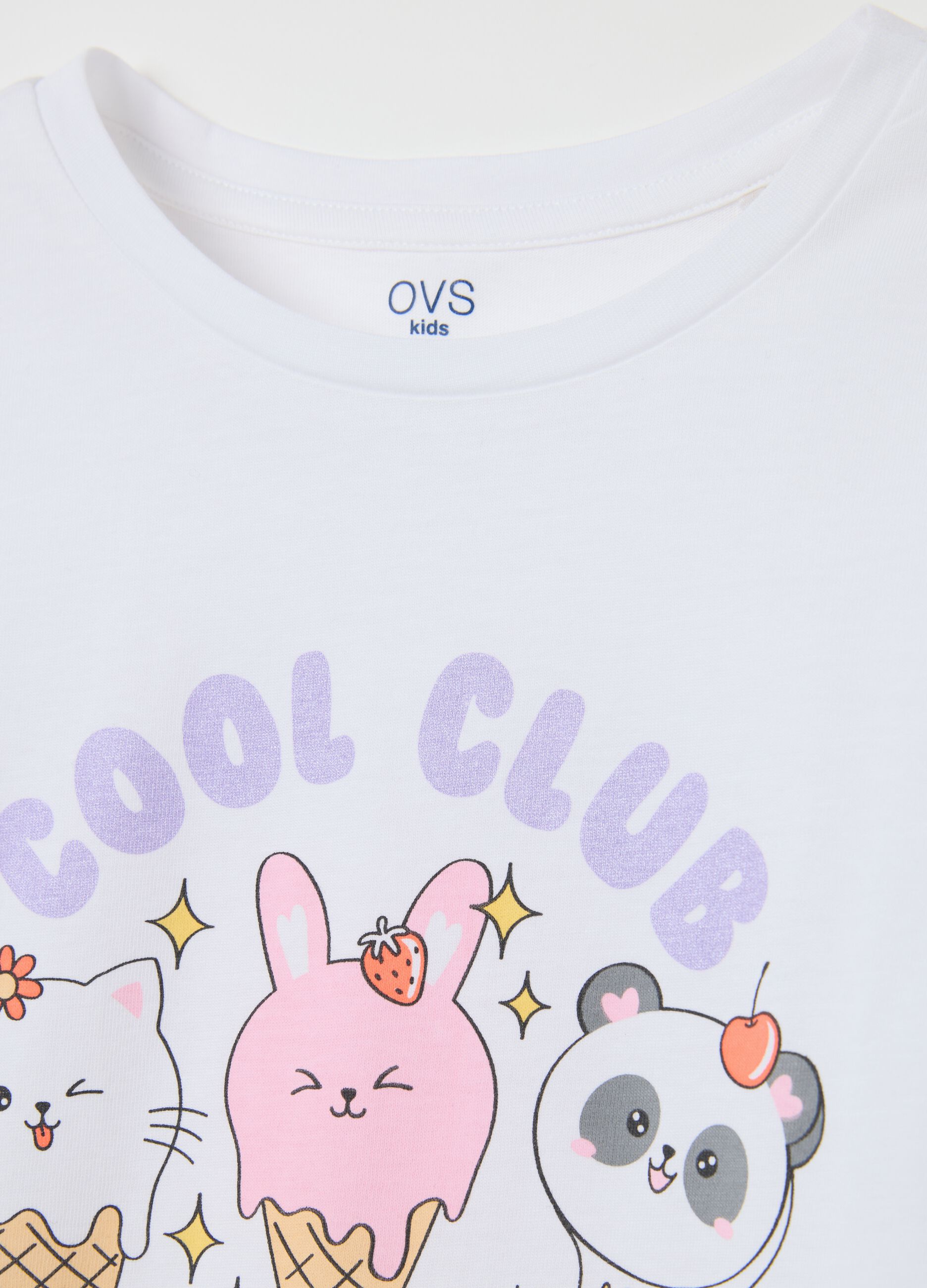 Girls' white and lilac short pyjamas in pure cotton regular fit with print