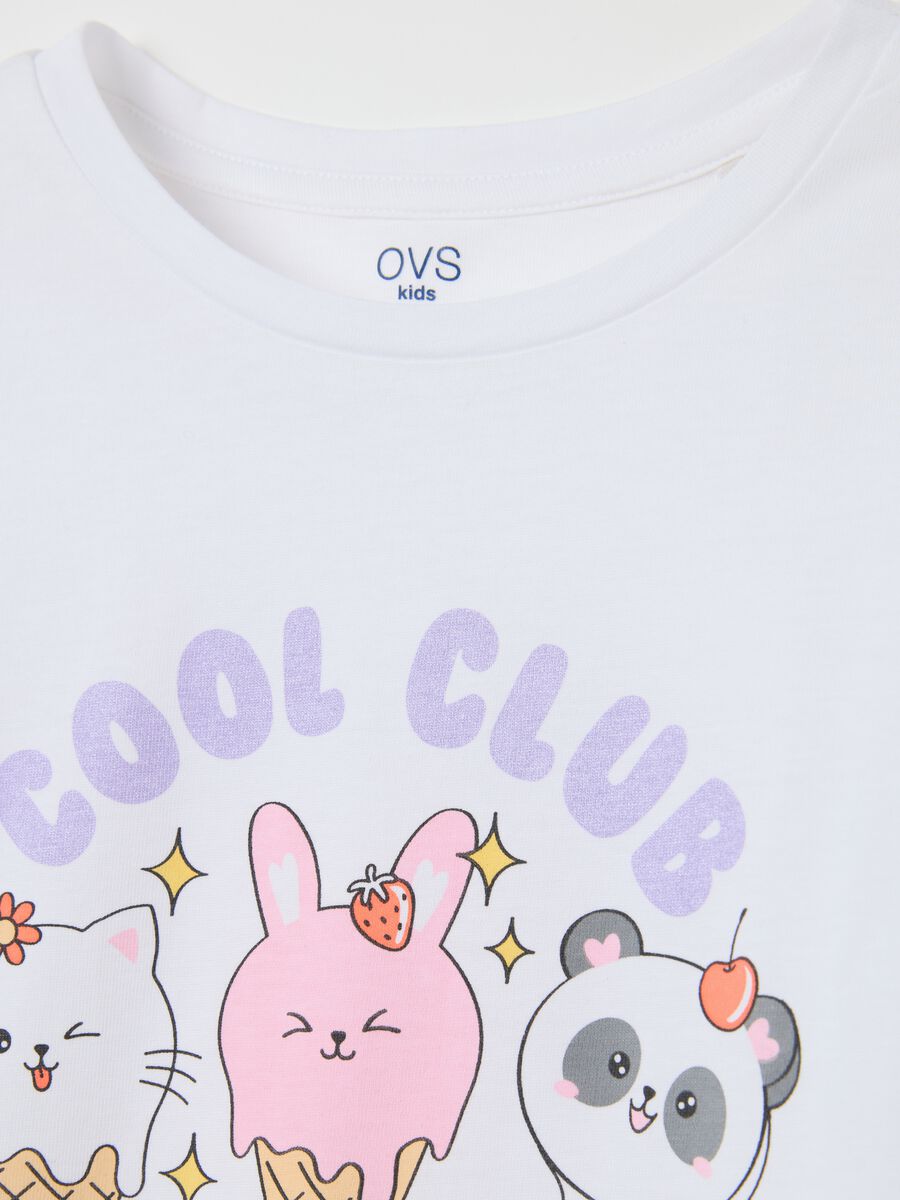 Girls' white and lilac short pyjamas in pure cotton regular fit with print_2